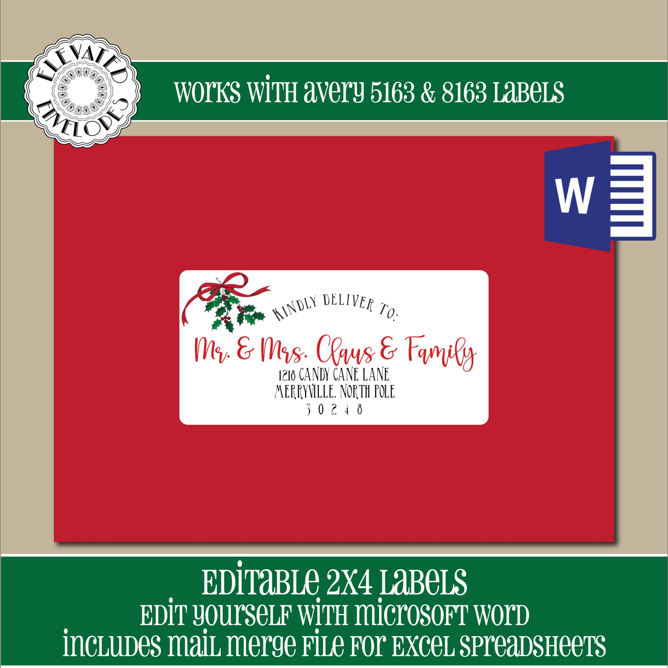 Editable Christmas Address Label Template,2X4 Address Label regarding Printable Christmas Card Address Labels