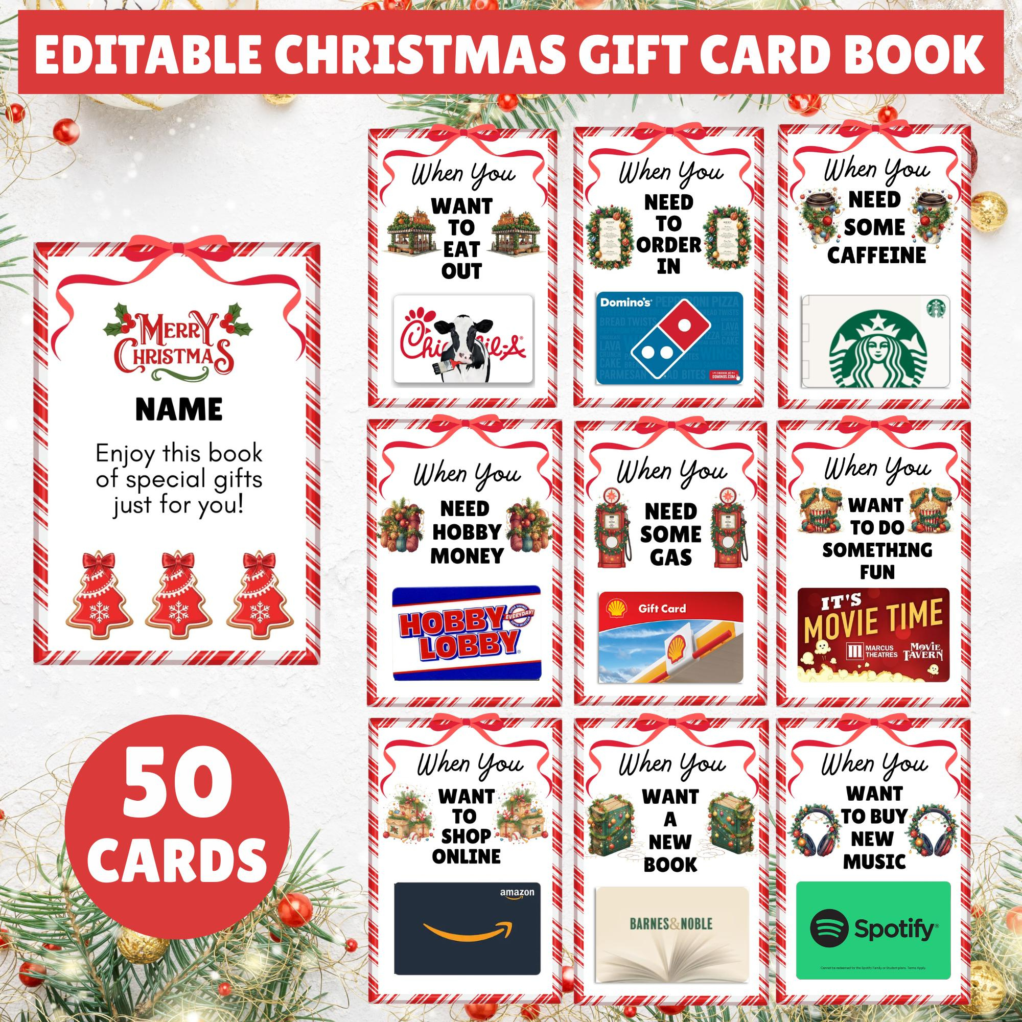 Editable Christmas Gift Card Book Printable | Customize Card in 50 Gift Card Amazon Christmas Printable
