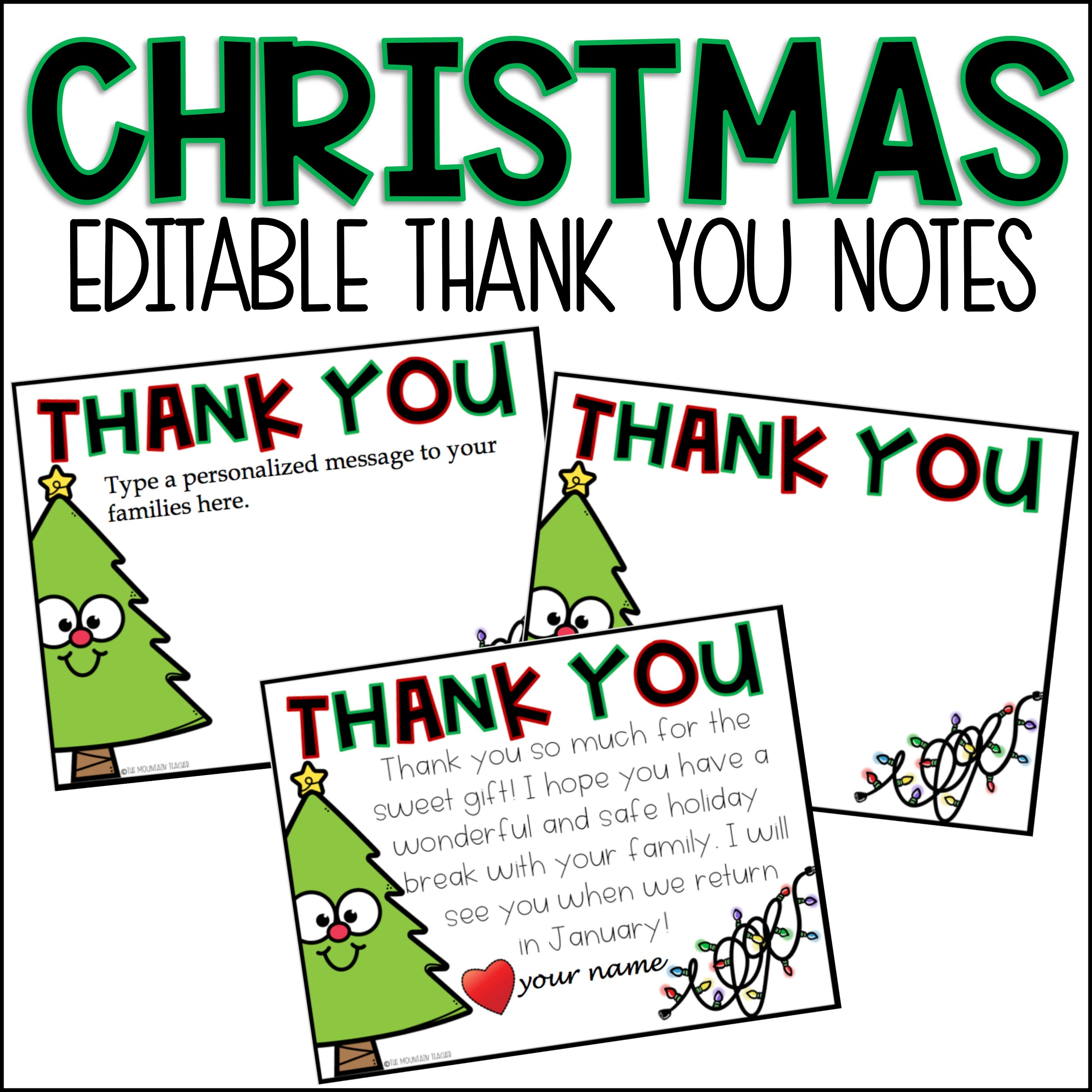 Editable Christmas Thank You Card Template | Madeteachers with Free Printable Christmas Thank You Note Cards