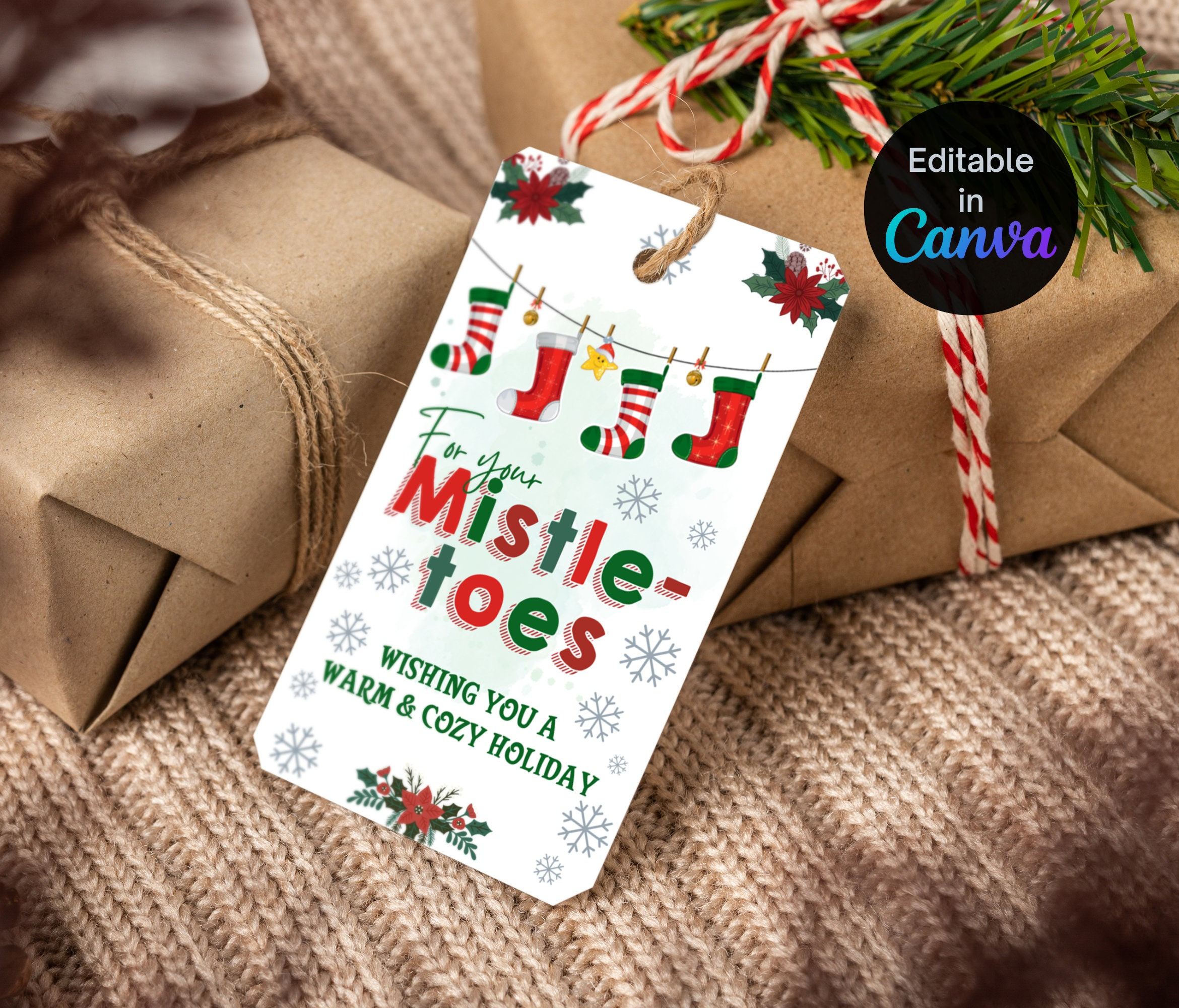 Editable/Printable For Your Mistletoes Christmas Gift Tag with Cozy Socks Christmas Gift Tags Printable Free