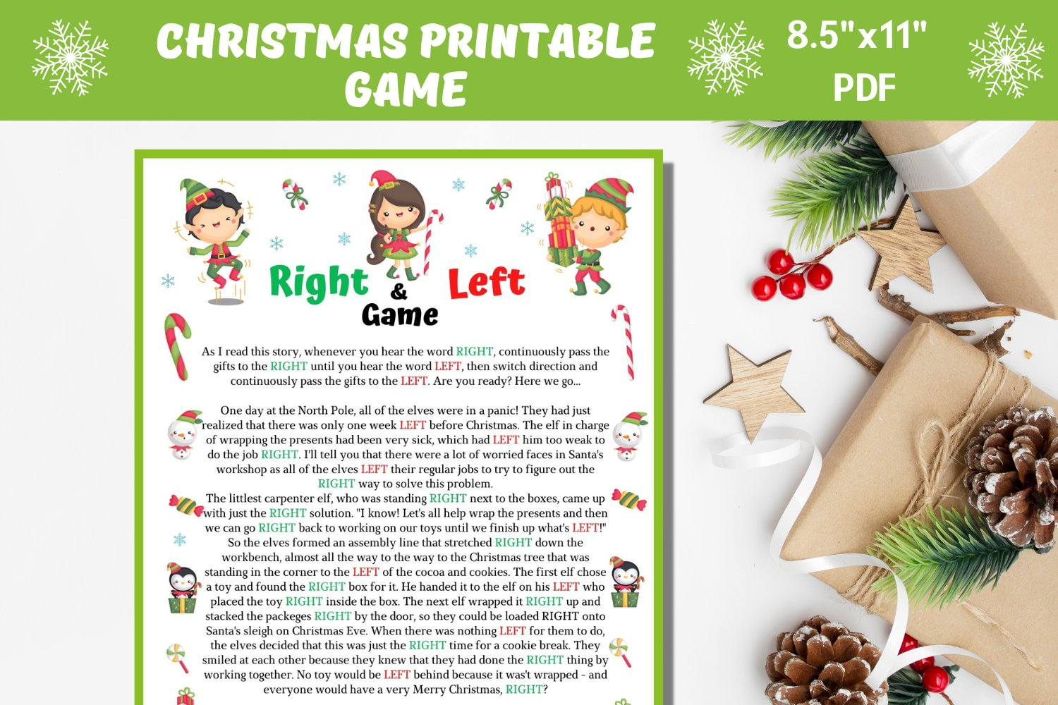Elf Right And Left Story, Printable Winter Or Christmas Game with regard to Left Right Elf Christmas Game Printable Free