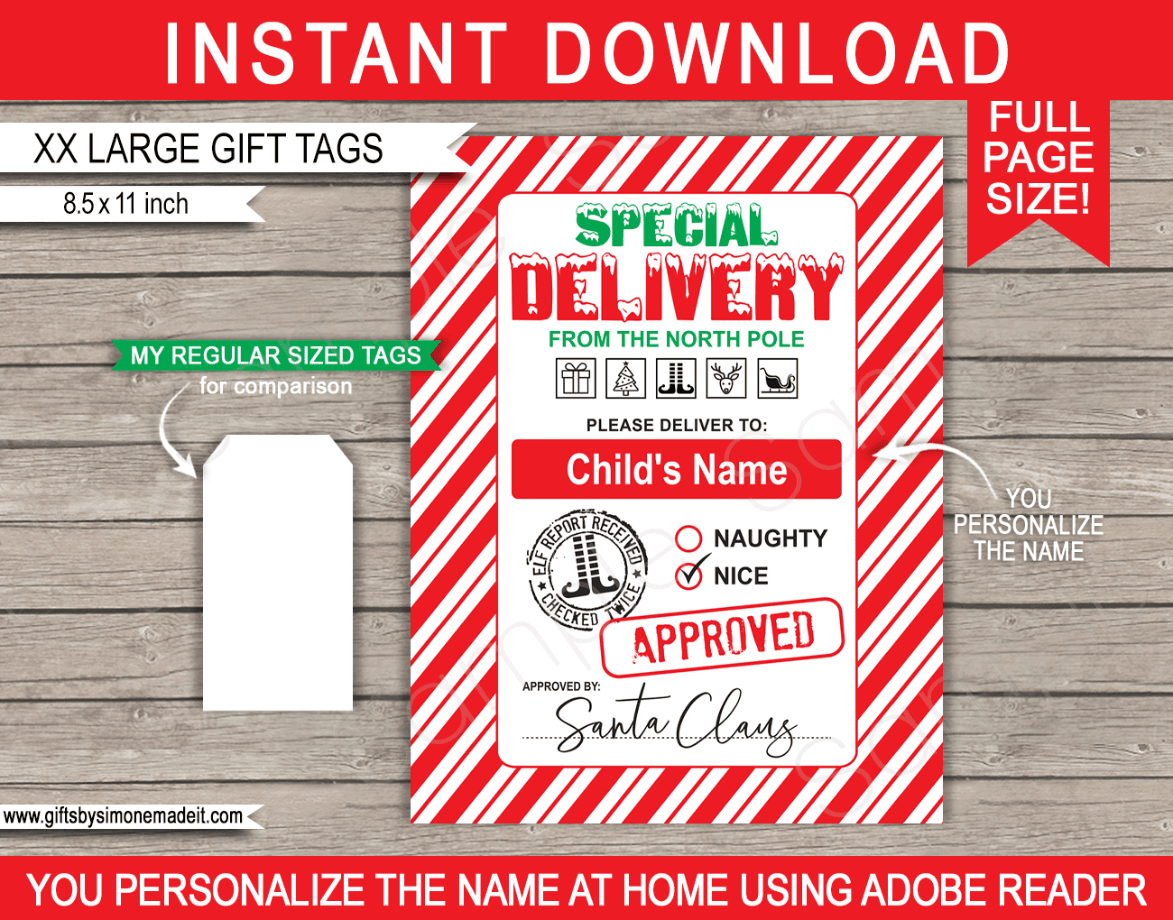 Extra Large Santa Christmas Gift Tags - Red & Green regarding Large Printable Christmas Name Tags