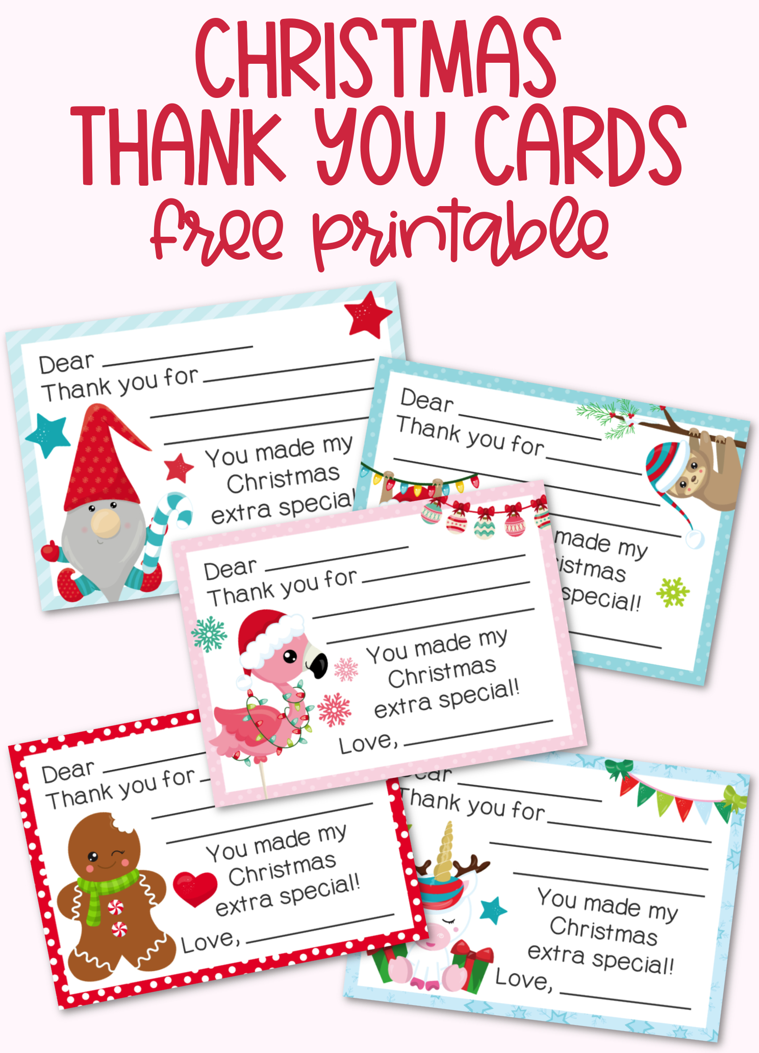 Fill-In-The-Blank Christmas Thank You Cards Free Printable throughout Free Printable Christmas Thank You Note Cards