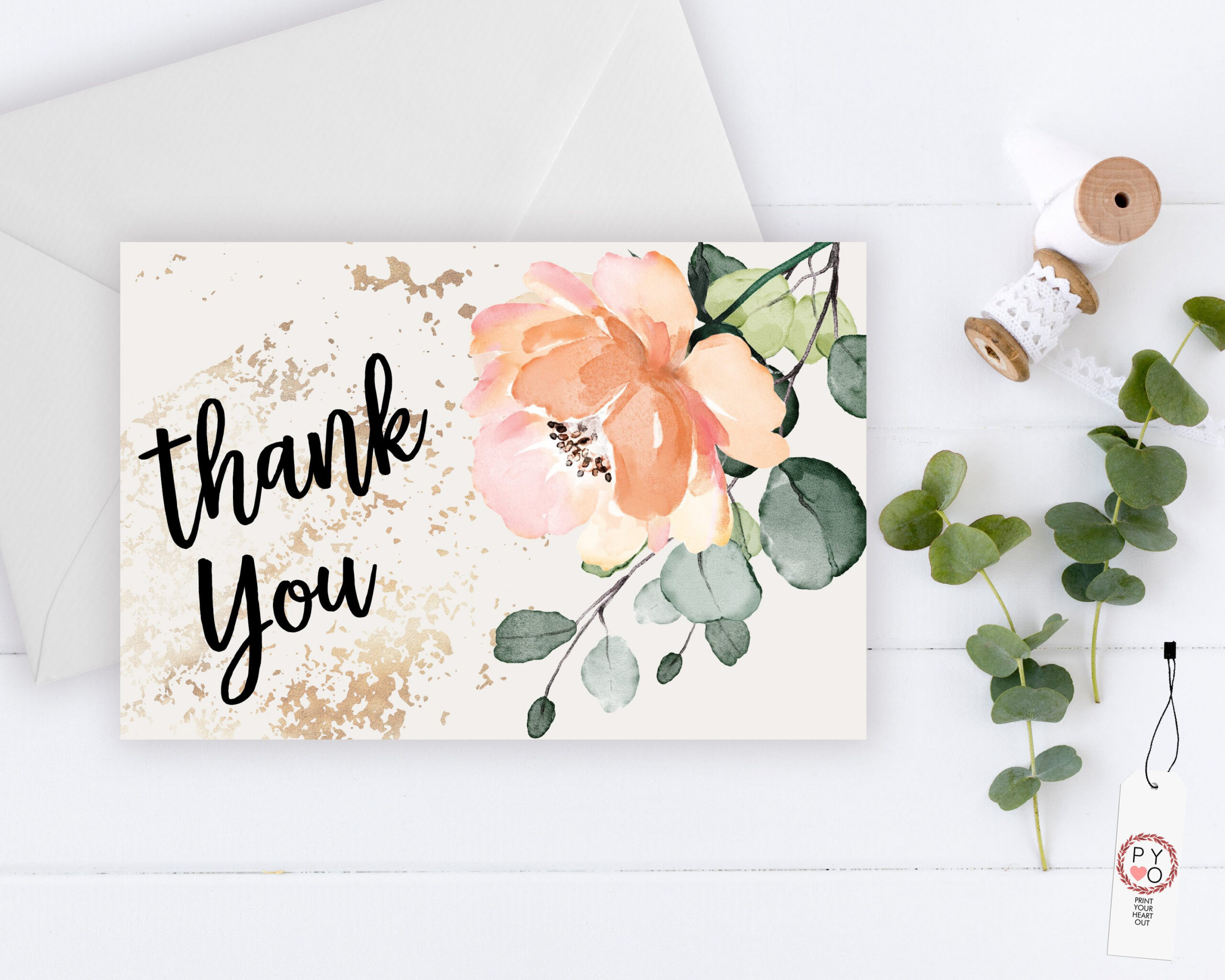 Floral Thank You Card: Printable 4X6 Postcard (Pdf &amp;amp; Jpeg) in Printable 4x6 Thank You Cards