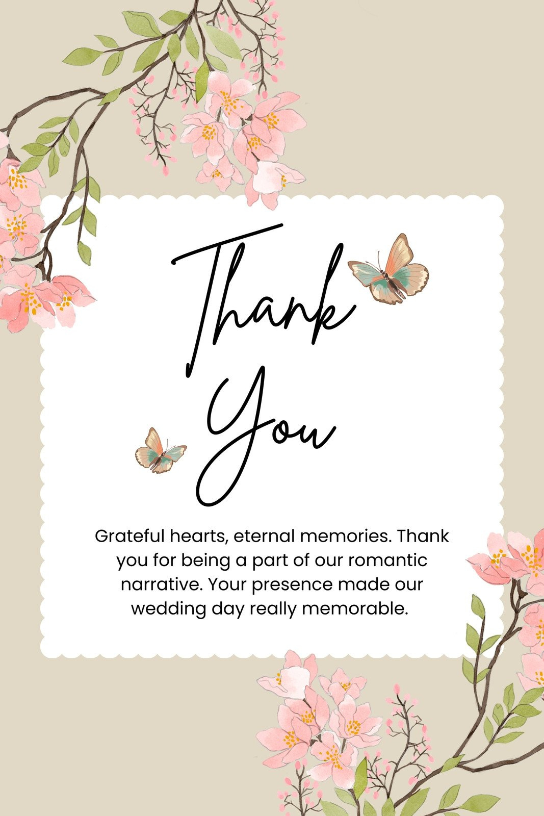 Free Custom Printable Wedding Thank You Card Templates | Canva in Wedding Thank You Cards Printable