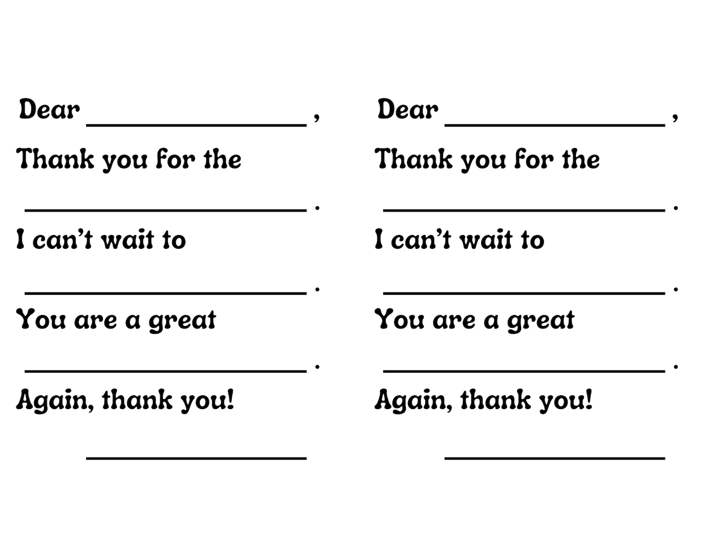 Free Fill In The Blank Thank You Card Printable for Fill In The Blank Thank You Cards Printable Free