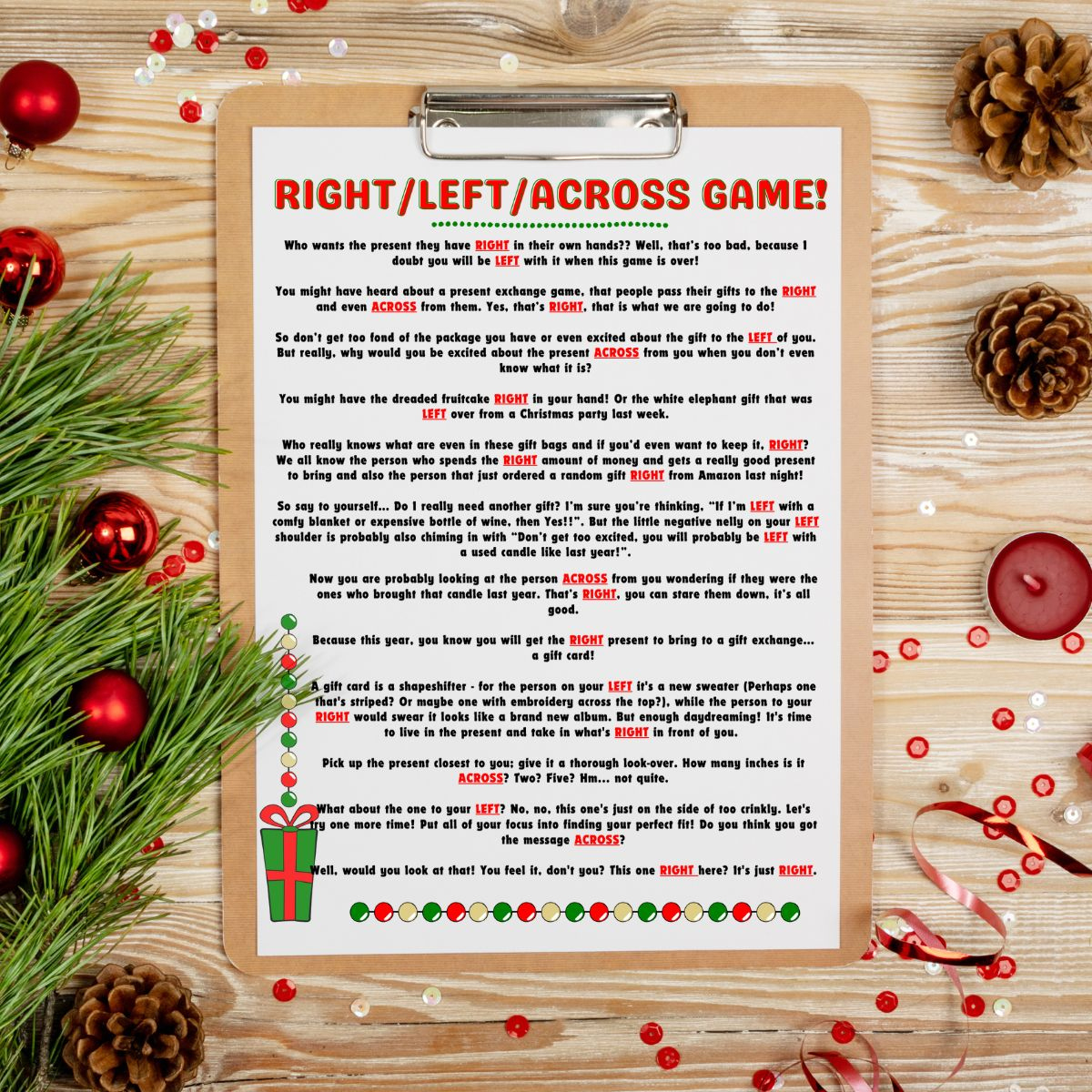 Free Left Right Across Christmas Game Printable (2 Options in Left Right Christmas Game Printable Free