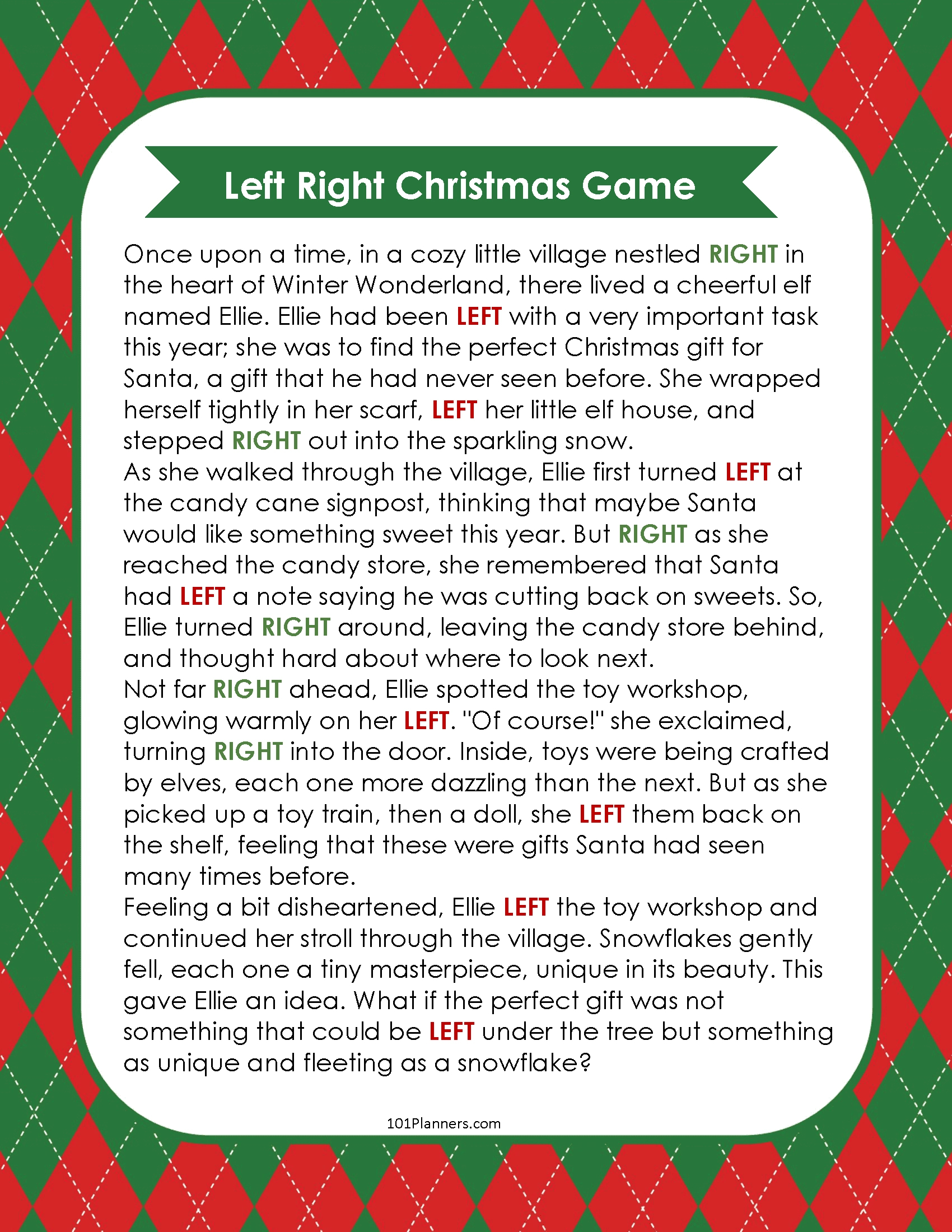 Free Left Right Christmas Game | Ai Personalized Story Creator pertaining to Left Right Christmas Story Game Printable