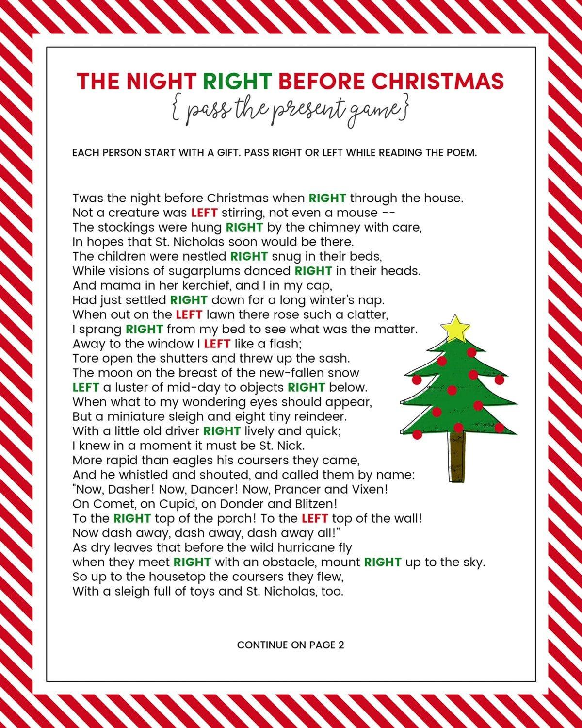 Free Left Right Christmas Story throughout Left And Right Christmas Game Printable
