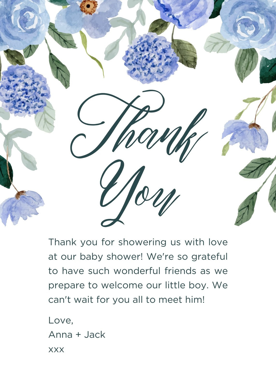 Free Printable Baby Shower Thank You Card Templates | Canva regarding Baby Boy Shower Thank You Cards Printable