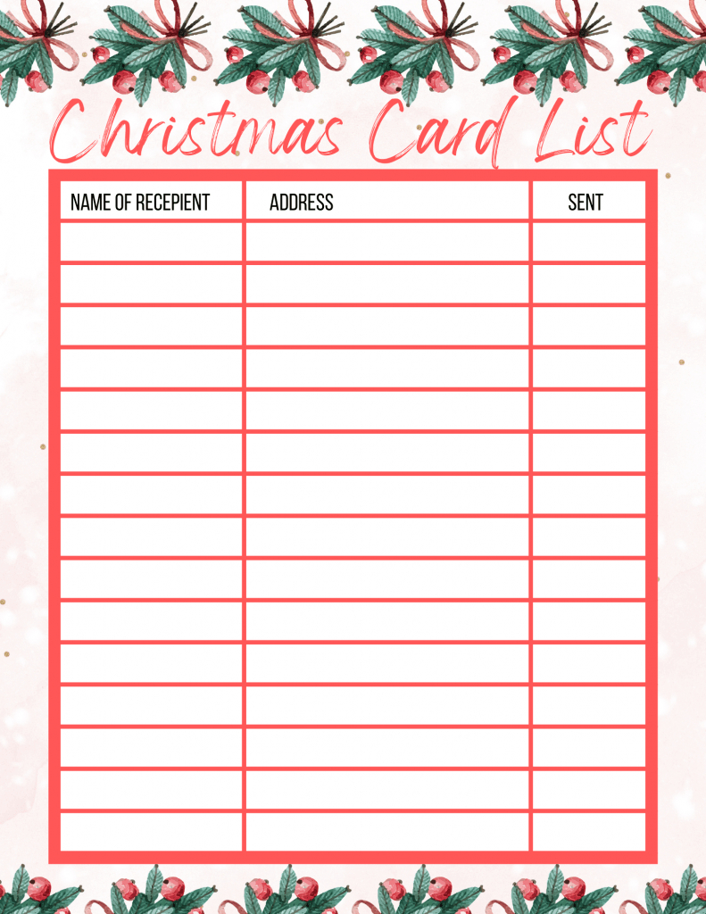 Free Printable Christmas Card List - My Printable Home within Free Printable Christmas Card Address List Template