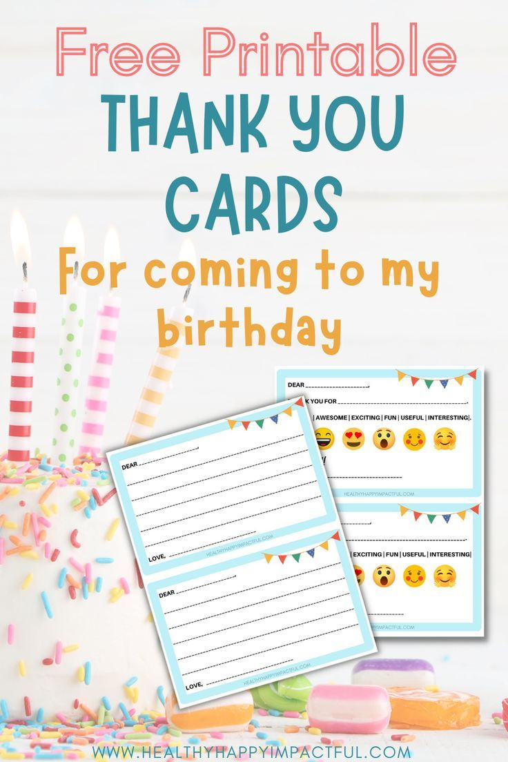 Free Printable 🥳 Thank You For Coming To My Birthday Cards in Printable Free Thank You Cards For Birthday
