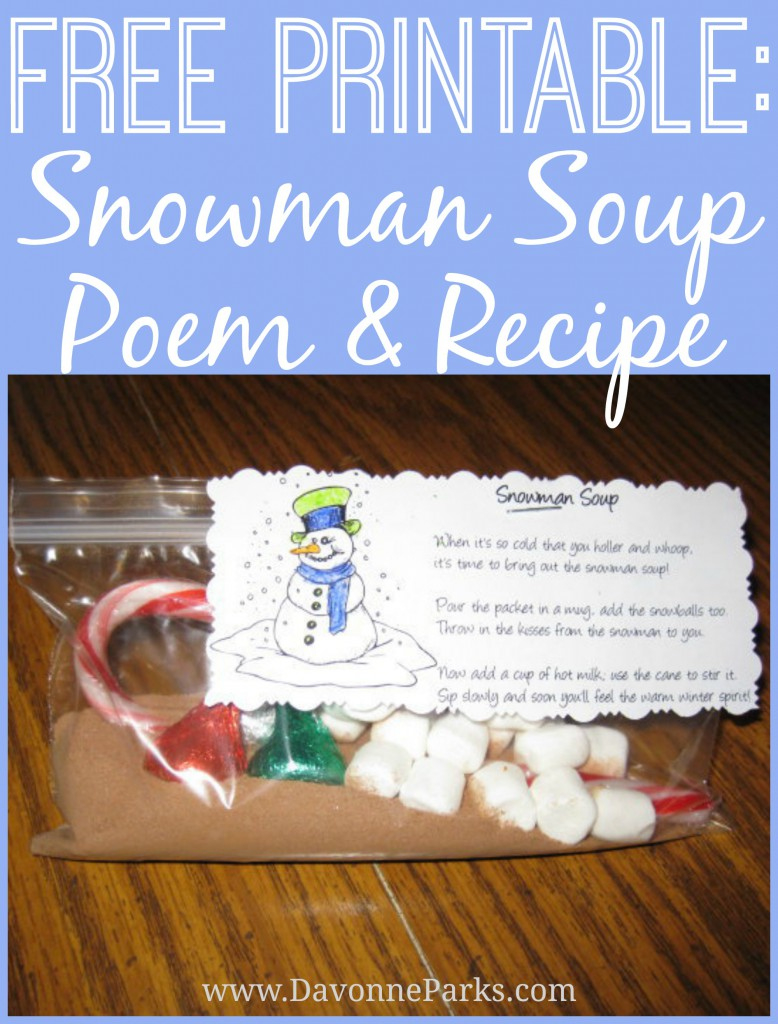 Free Snowman Soup Poem Printable – Davonne Parks within Snowman Soup Recipe Printable Free