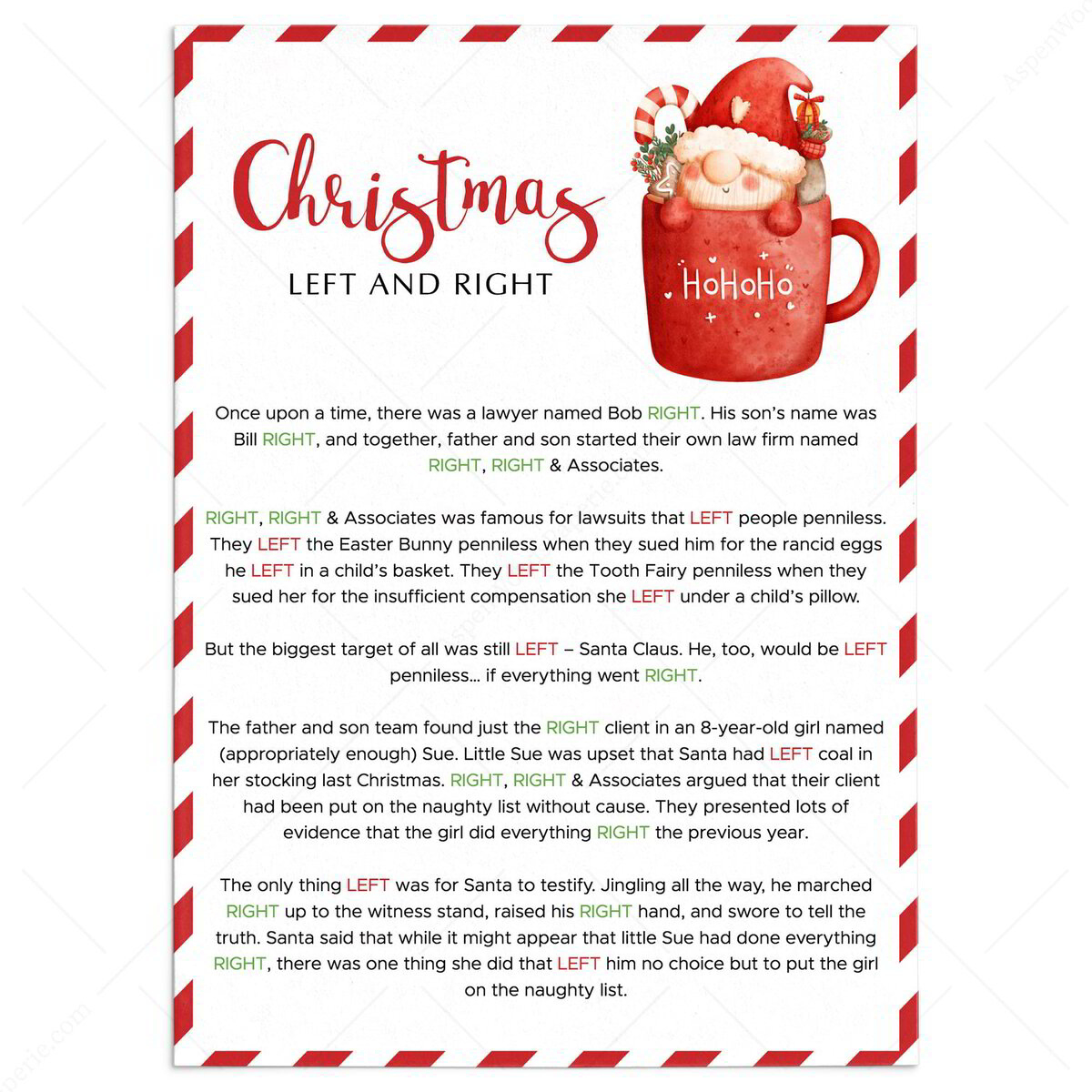 Funny Left Right Christmas Game | Instant Download for Naughty Left Right Christmas Game Printable