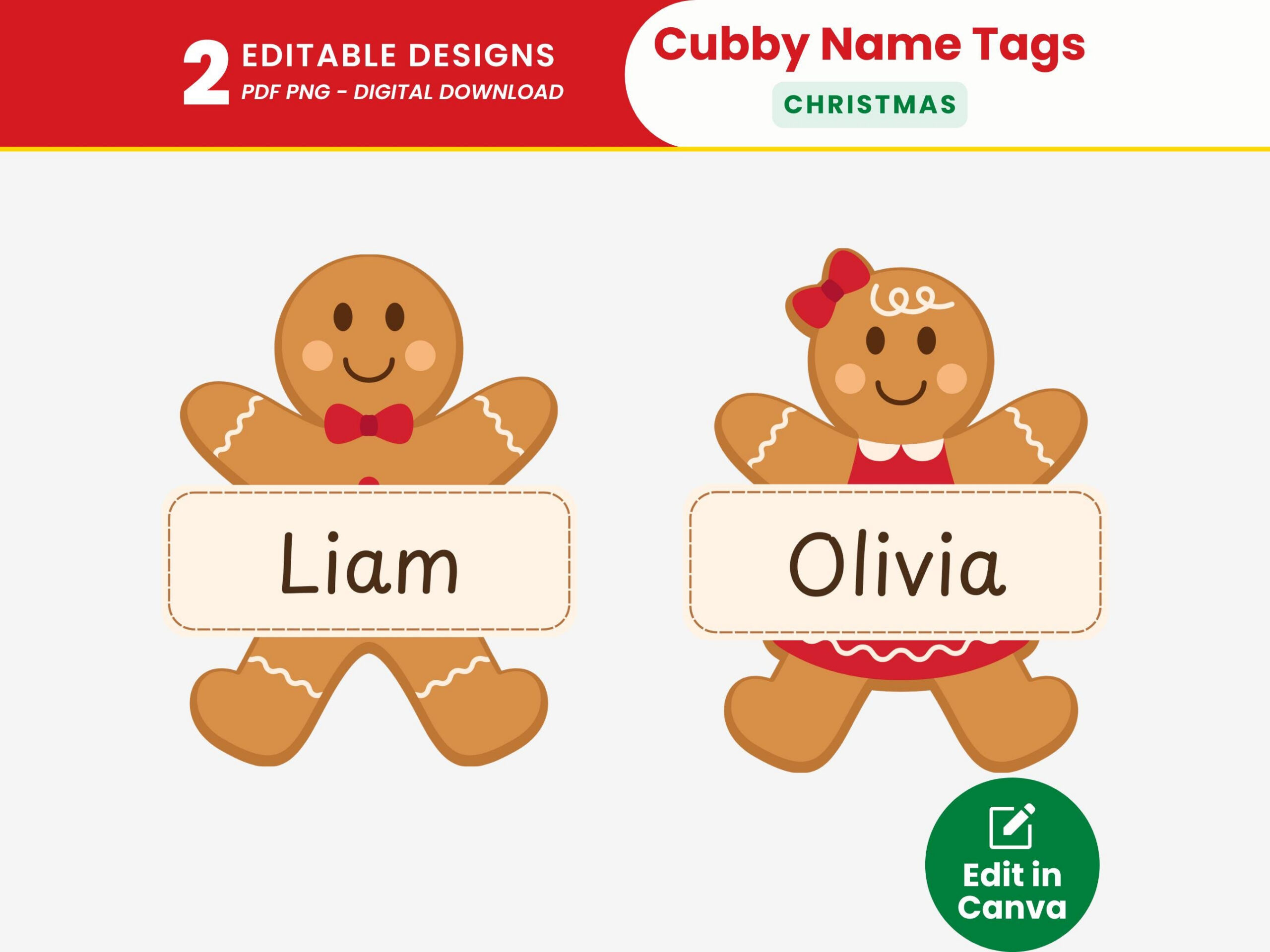 Gingerbread Boy And Girl Cubby Name Tags Editable Gingerbread intended for Christmas Cubby Tags Free Printable