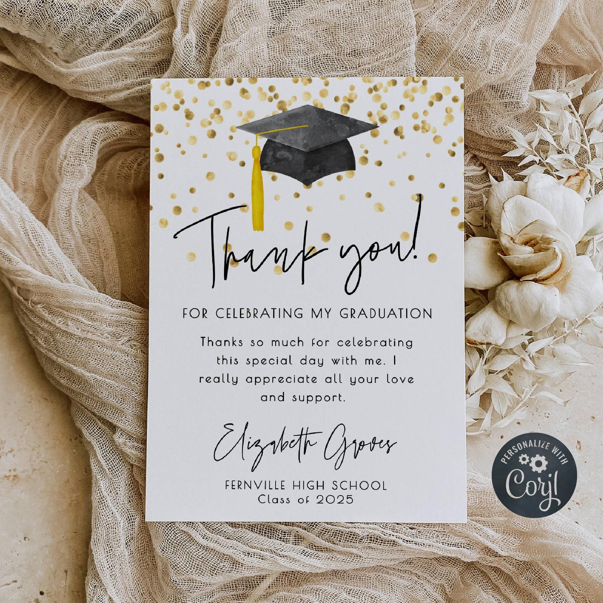 Graduation Thank You Card Template, Printable Graduate Confetti with Thank You Graduation Cards Printable
