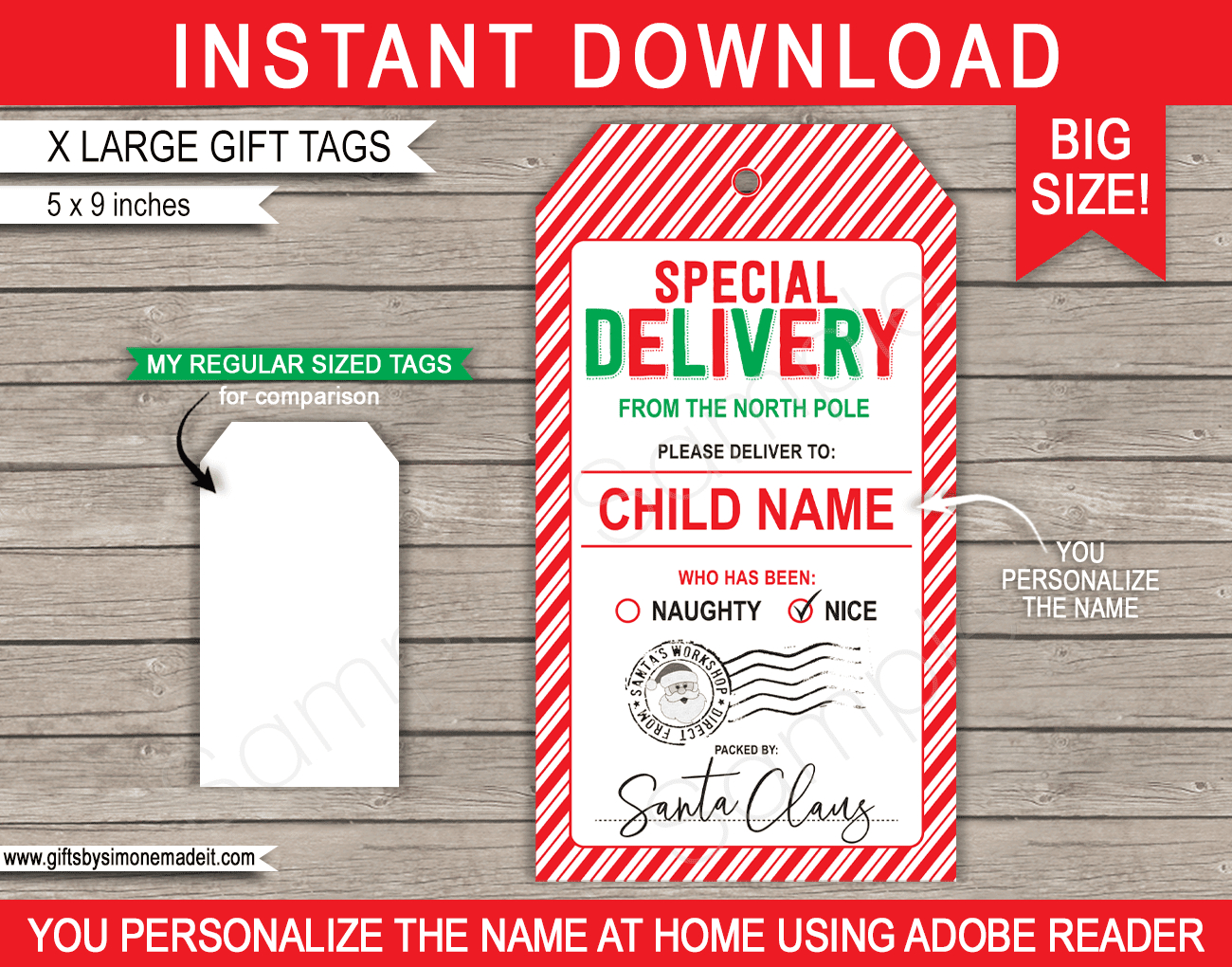 Large Santa Christmas Gift Tags - Red &amp;amp; Green pertaining to Large Printable Christmas Gift Tags