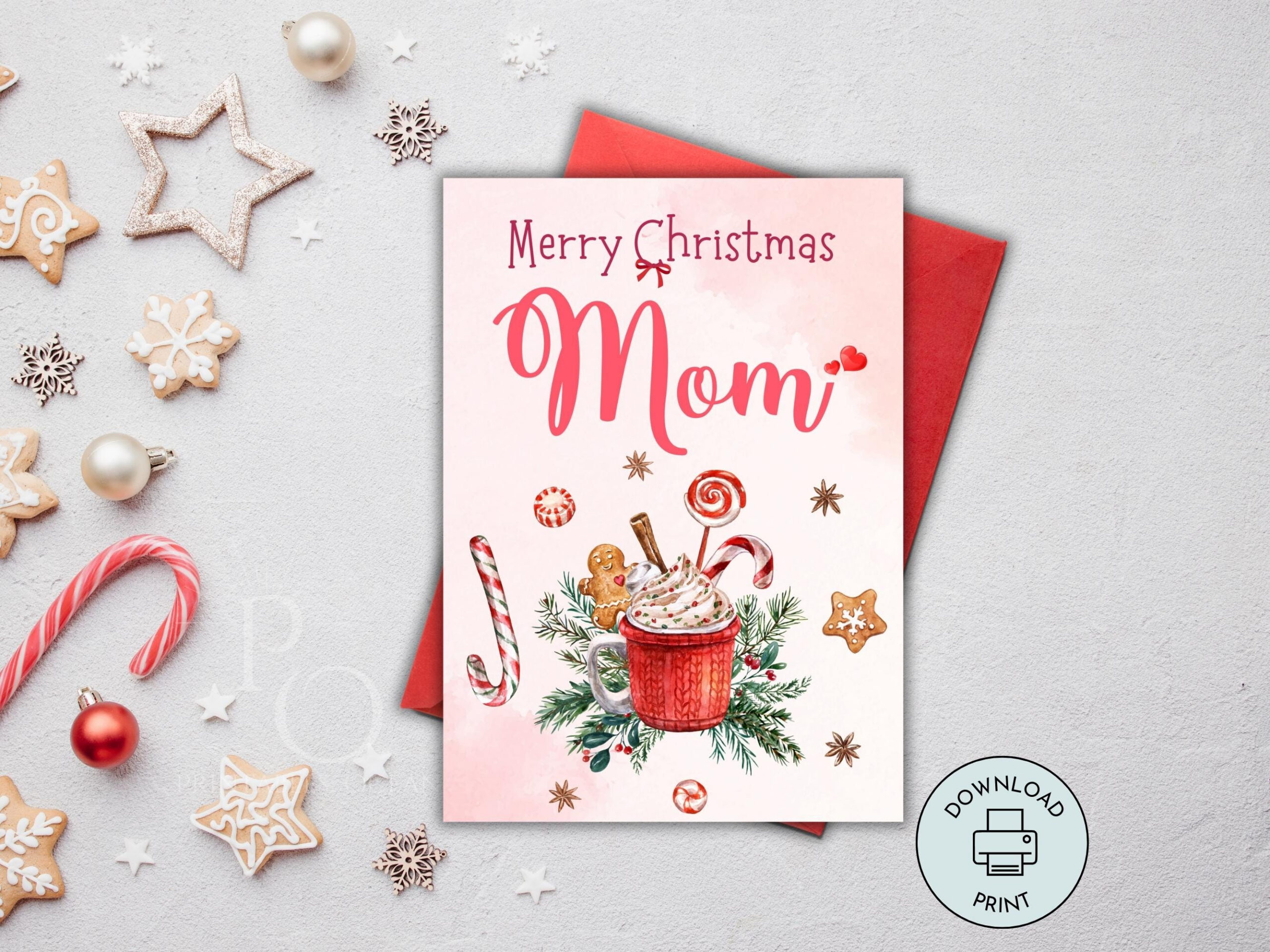 Merry Christmas Mom Card Printable Handmade Card For Mom To Print in Printable Christmas Card For Mom
