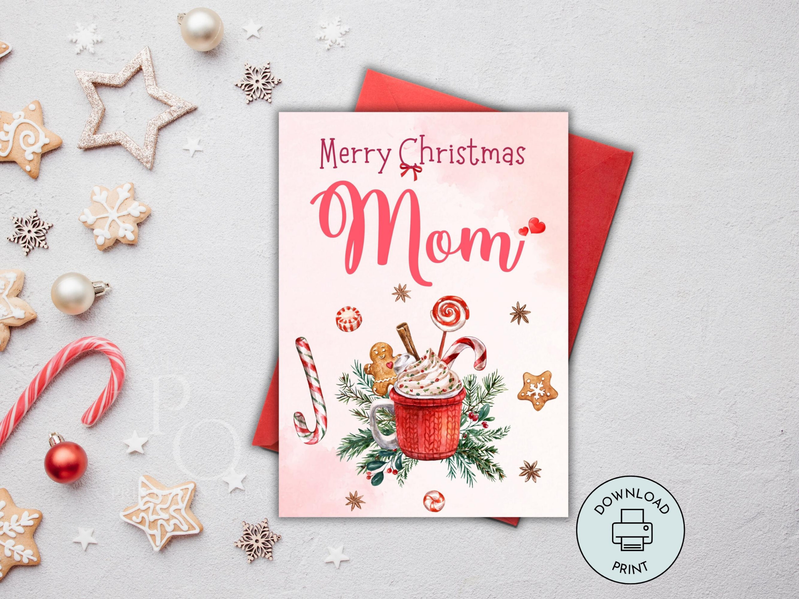 Merry Christmas Mom Card Printable Handmade Card For Mom To Print inside Printable Christmas Card For Mother