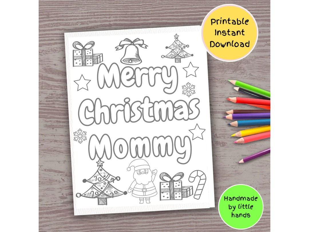 Merry Christmas Mommy Coloring Page: Kids Xmas Gift (Digital inside Printable Christmas Card For Mom
