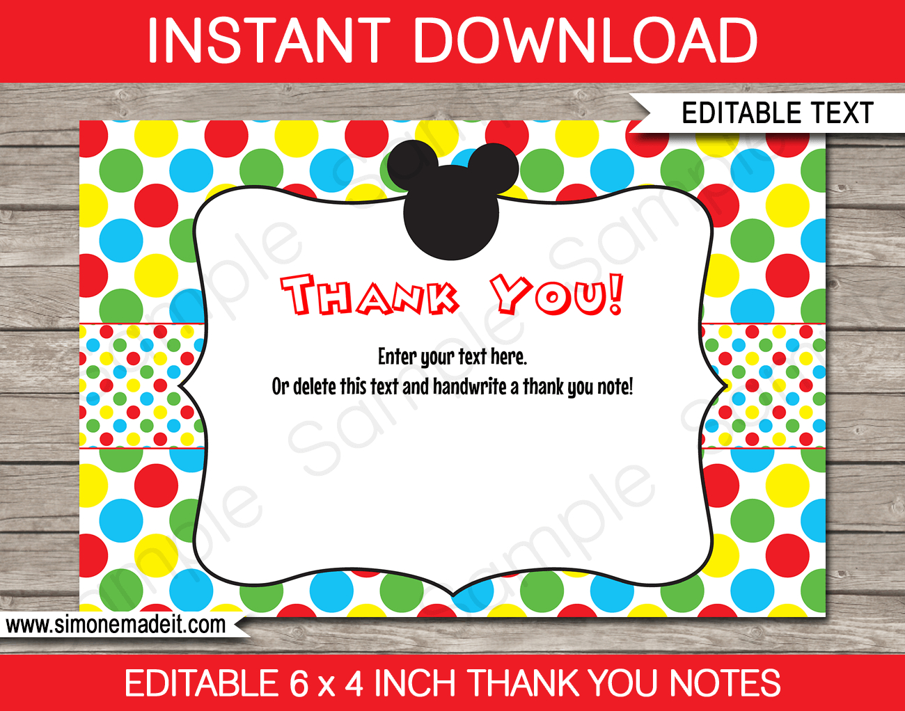 Mickey Mouse Party Thank You Cards Template for Mickey Mouse Thank You Cards Printable