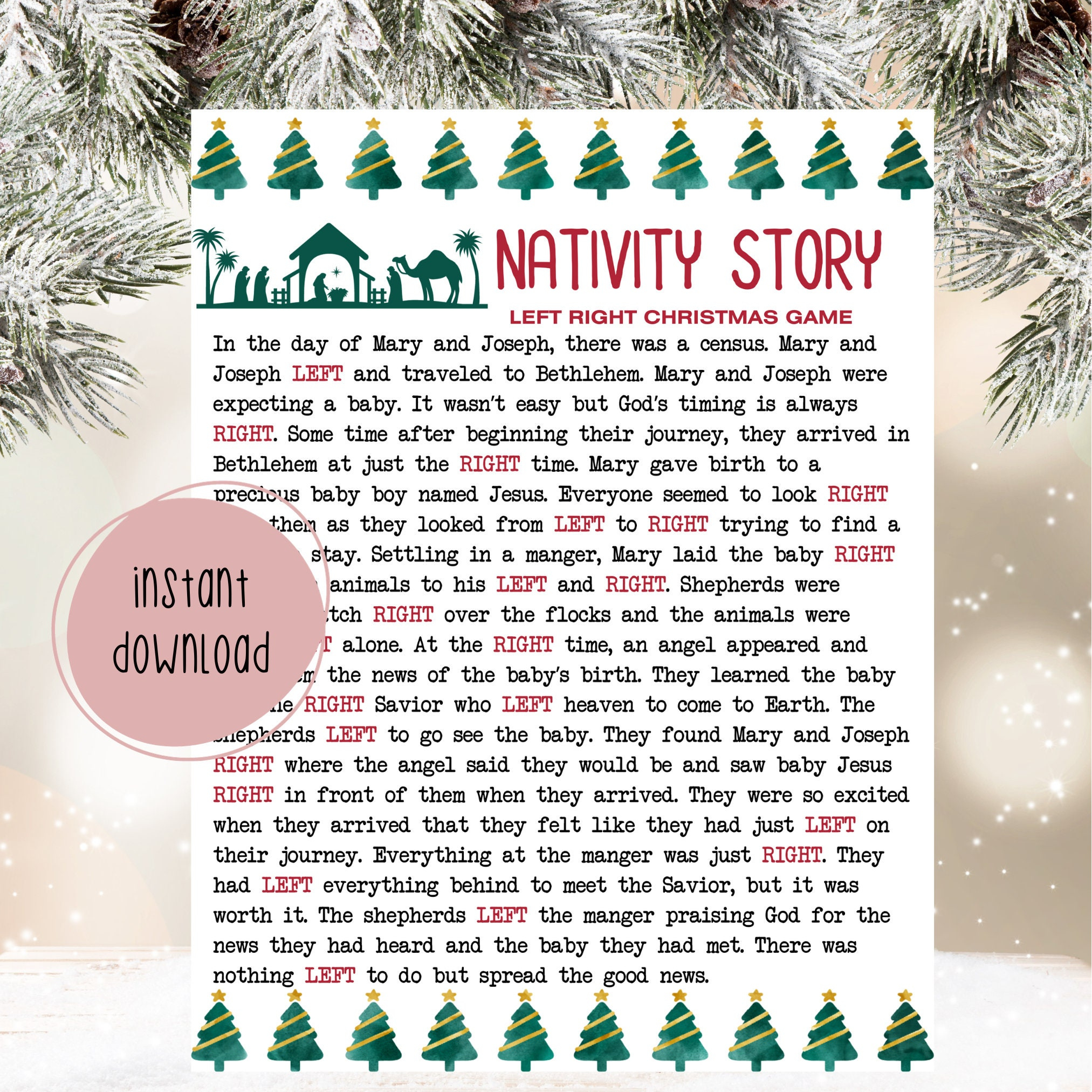 Nativity Story Left Right Game | Left Right Christmas Story Game in Left Right Christmas Christian Game Printable