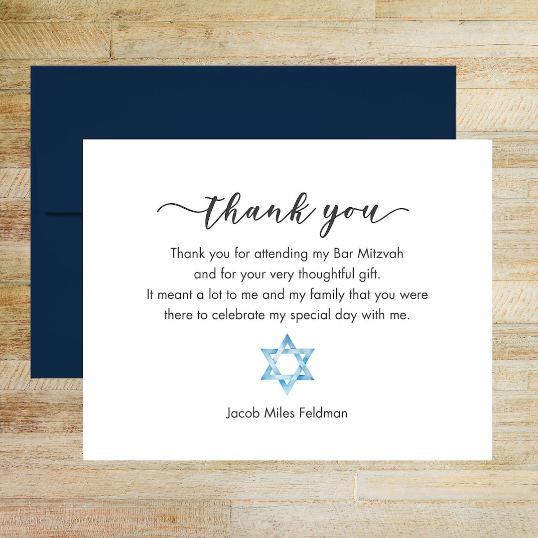 Personalized Bar And Bat Mitzvah Thank You Cards, Set Of 25 Cards for Bar Mitzvah Thank You Cards Printable