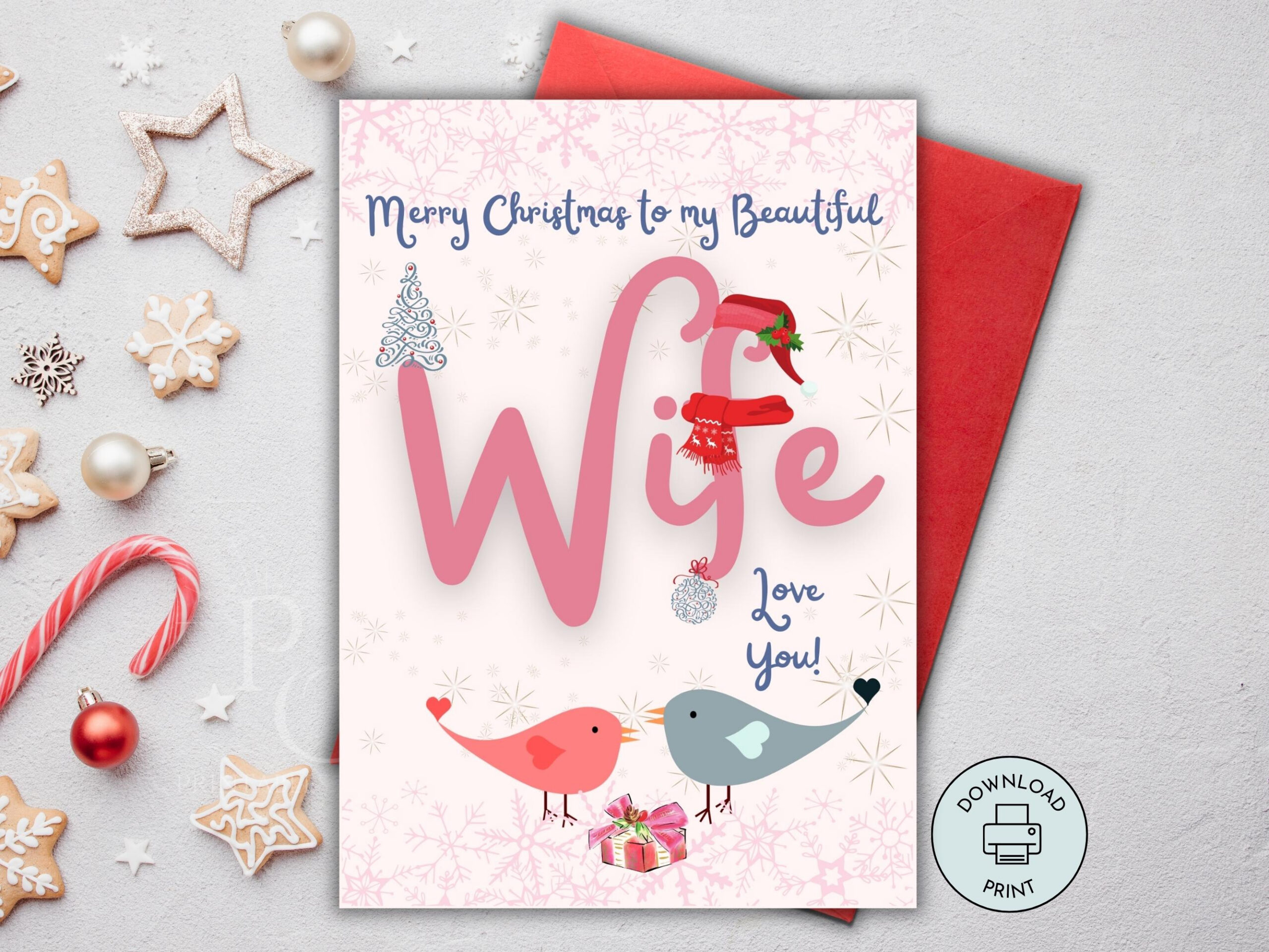 Printable Christmas Card For Wife, Merry Christmas Wife Card, Xmas throughout Printable Christmas Card For Wife With Love