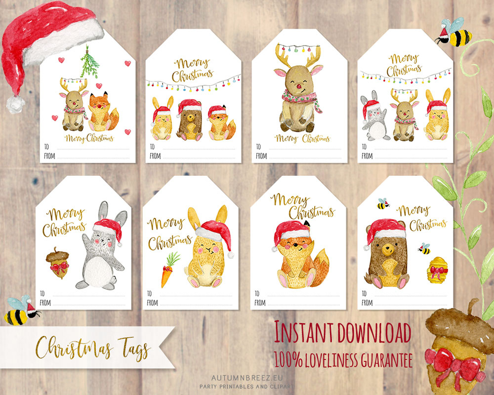 Printable Christmas Tags With Cute Woodland Animals with Cute Printable Christmas Tags