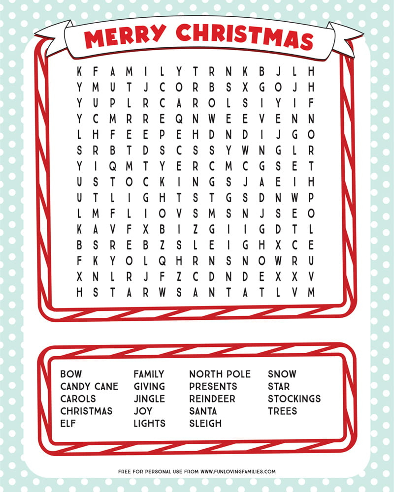 Printable Christmas Word Search - Fun Loving Families for Word Search Christmas Printable
