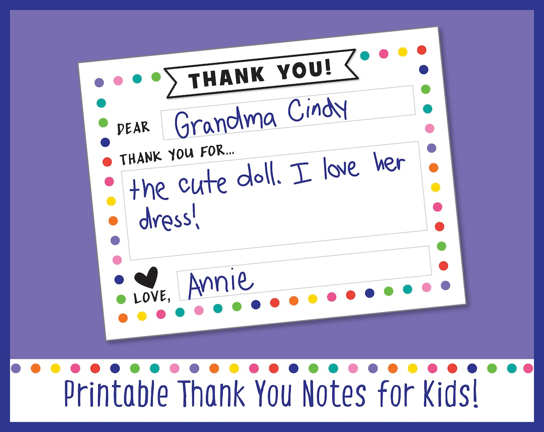 Printable Kids Thank You Note Template, Kids Thank You Card Fill for Kid Thank You Cards Free Printable