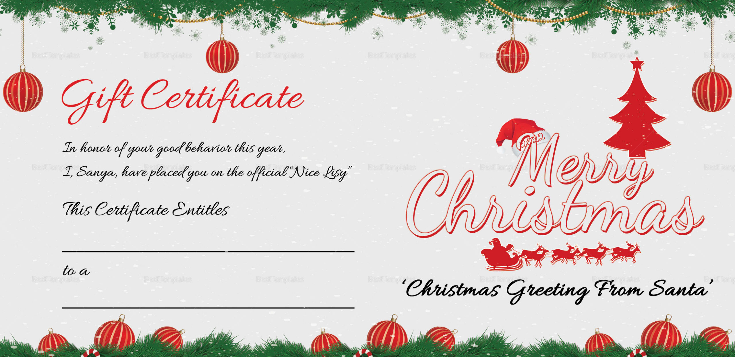 Printable Merry Christmas Gift Certificate Template In Adobe Photoshop within Merry Christmas Printable Gift Card