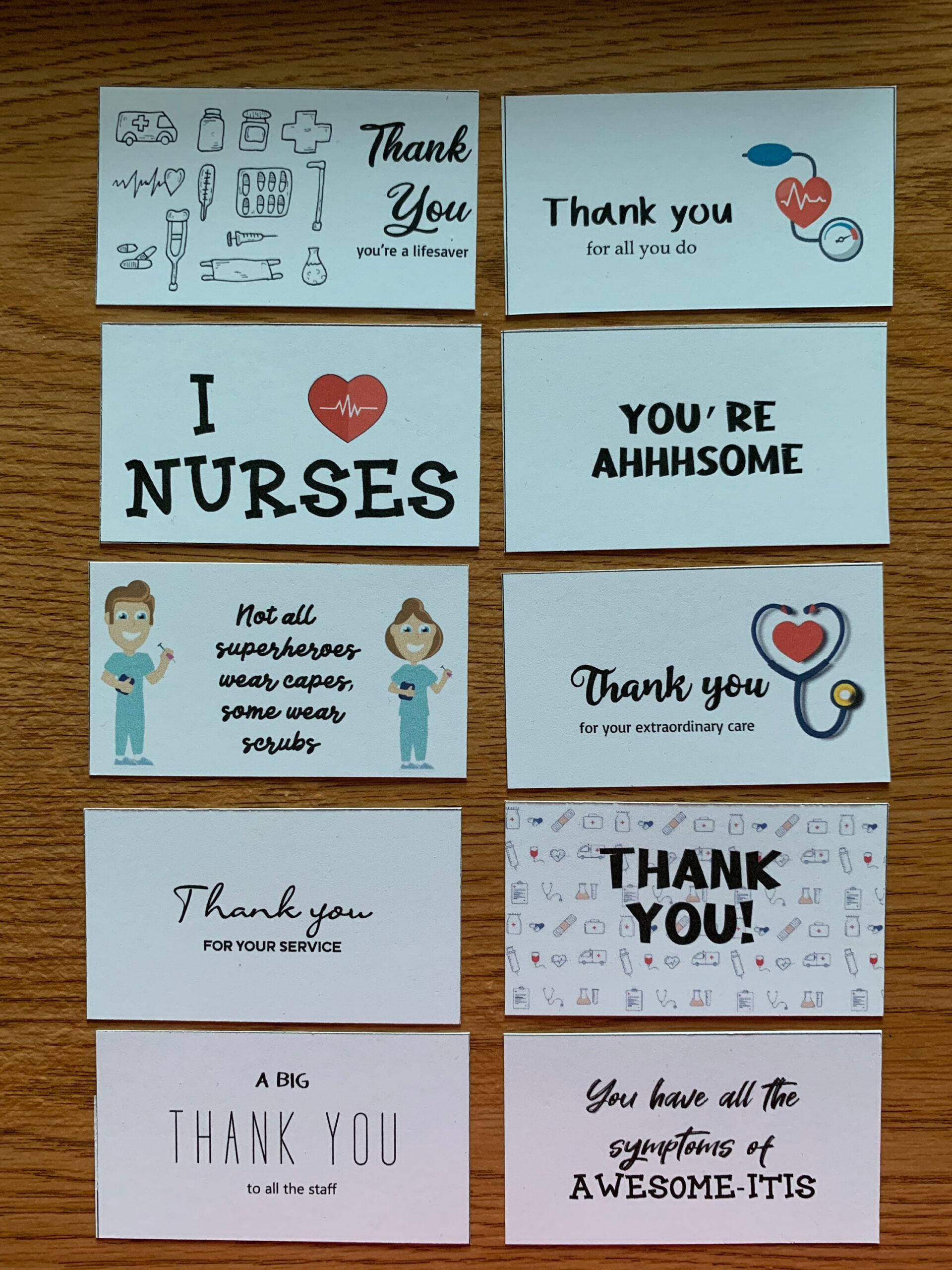 Printable Nurse Thank You Cards, Set Of 10, Mini Cards, Instant with Nurse Thank You Cards Printable