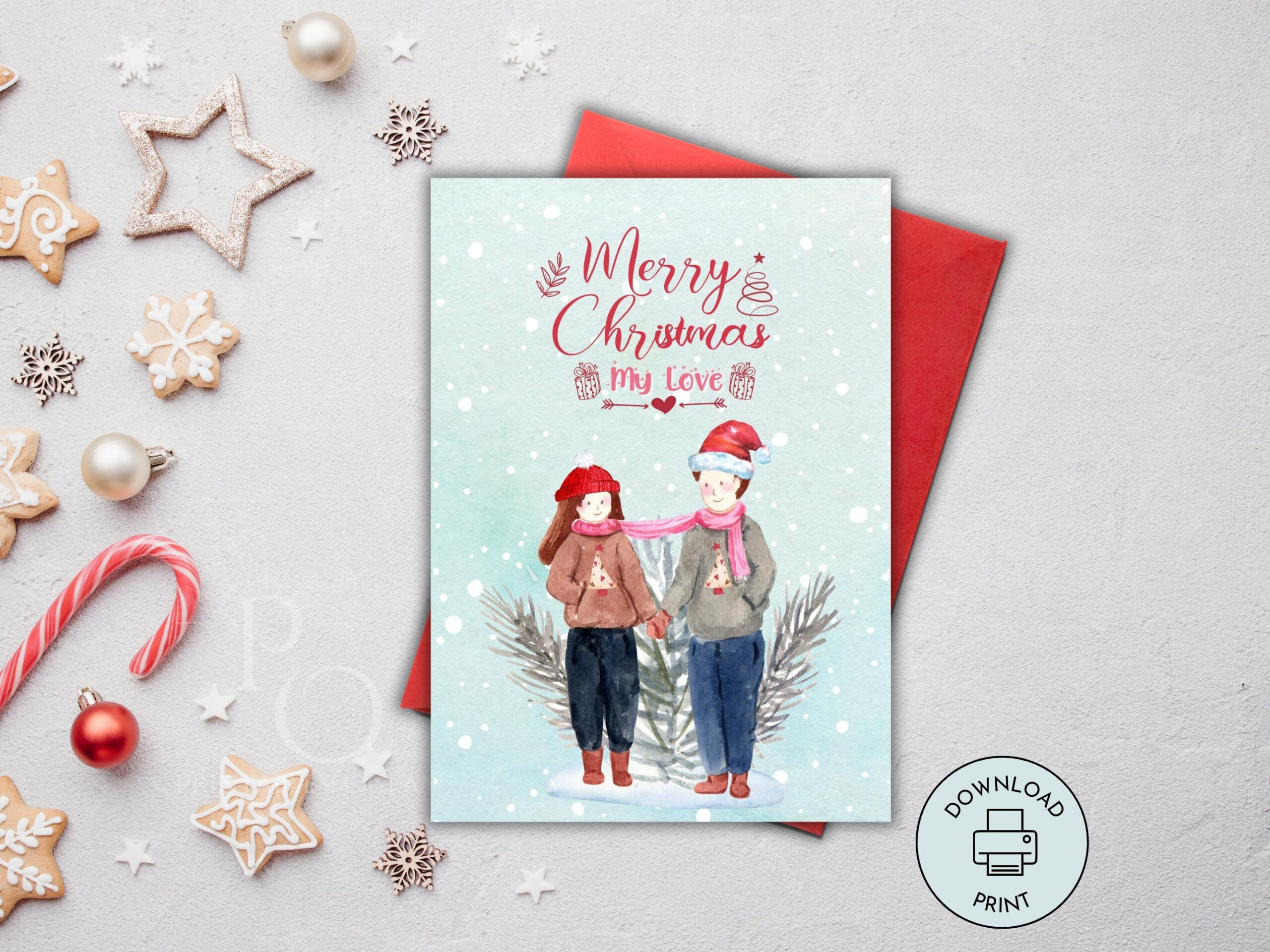 Printable Romantic Christmas Xmas Card For Couples, Girlfriends pertaining to Printable Christmas Card For Wife with Love