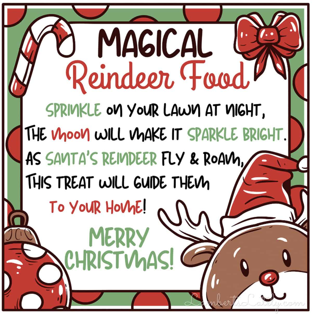 Reindeer Food Recipe &amp;amp; Poem Printable | Lamberts Lately inside Free Printable Reindeer Food Printable