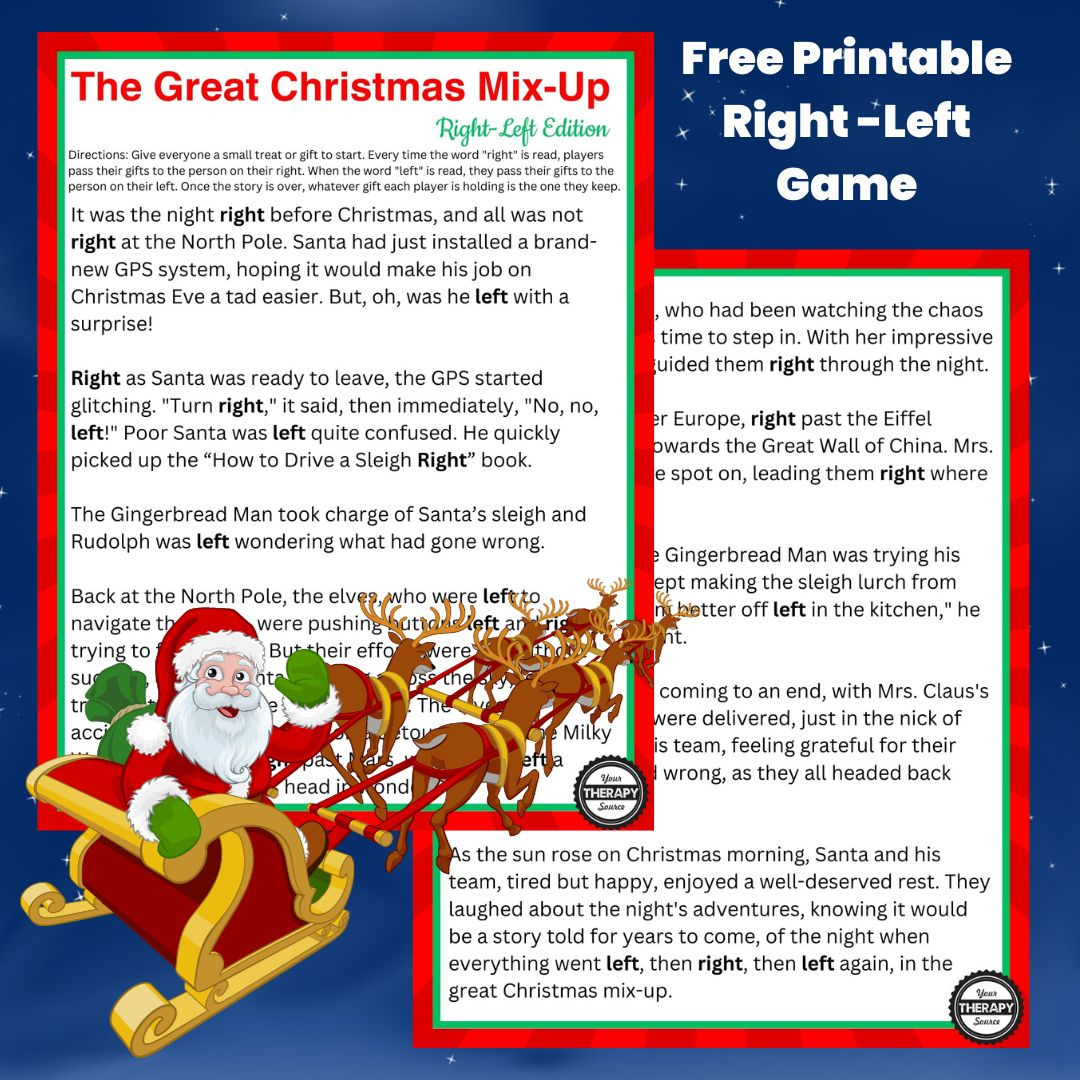 Right Left Christmas Game Printable - Free Story - Your Therapy Source within Left Right Christmas Game Printable Free Printable