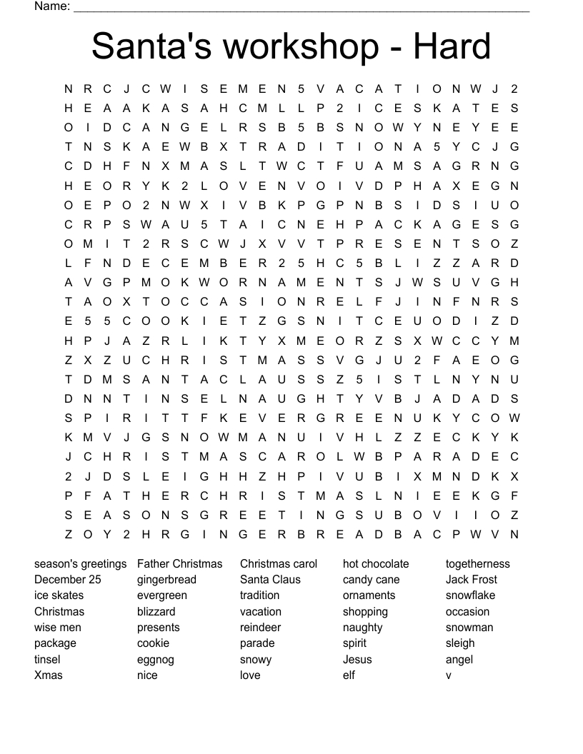 Santa&amp;#039;S Workshop - Hard Word Search - Wordmint inside Holiday Word Search Printable For Adults