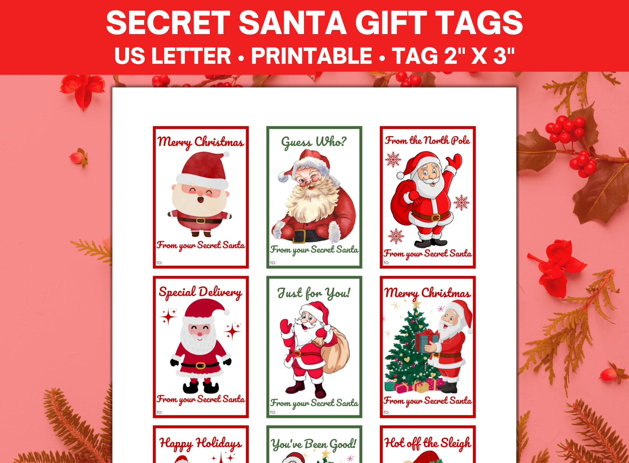 Secret Santa Gift Tags Printable, From Santa Gift Tags, Santa Gift with Printable Christmas Tags For Secret Santa
