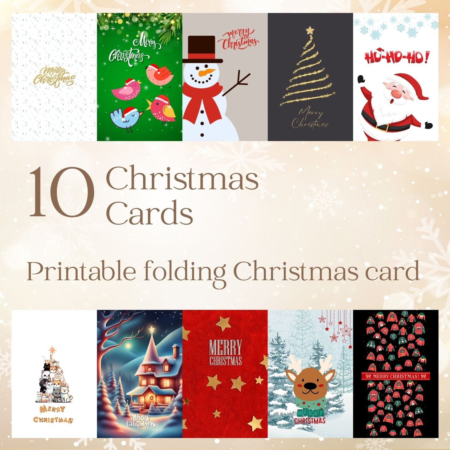 Set Of 10 Printable Christmas Cards - Christmas Greeting Cards in Printable Christmas Card A4