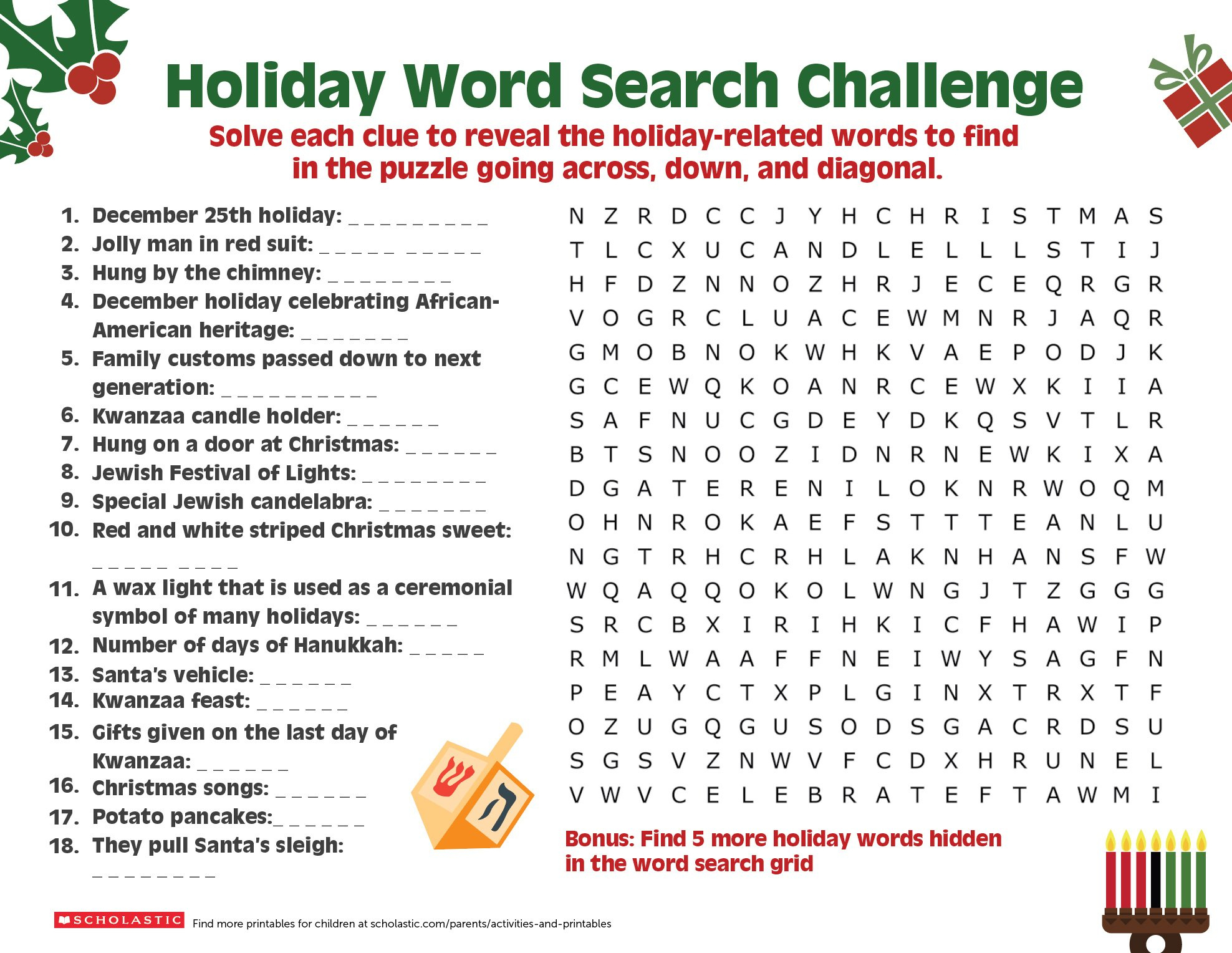 Share A Holiday Word Search-Puzzle With Your Older Child throughout Holiday Word Search Printable With Answers