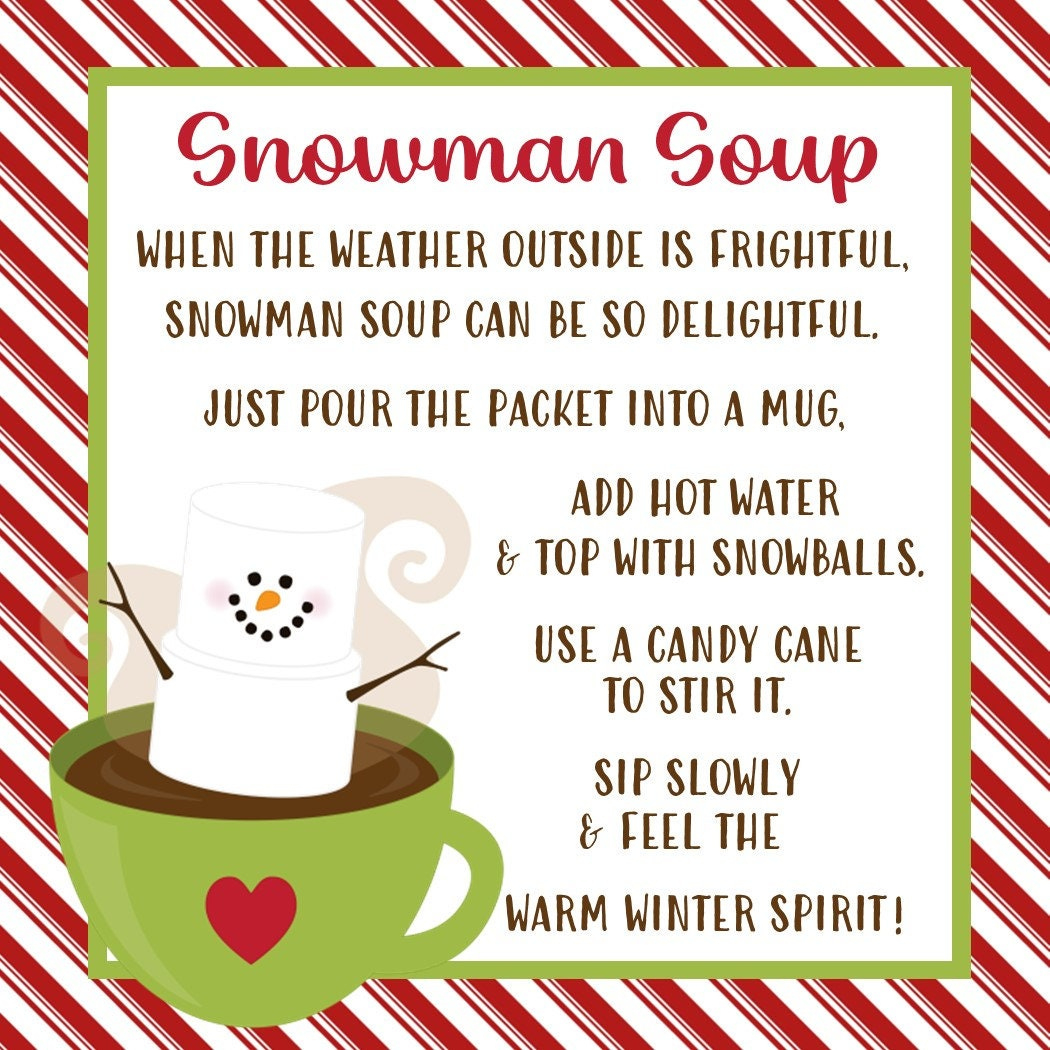 Snowman Soup Favor Tag - Printable File - Instant Download pertaining to Snowman Soup Printable