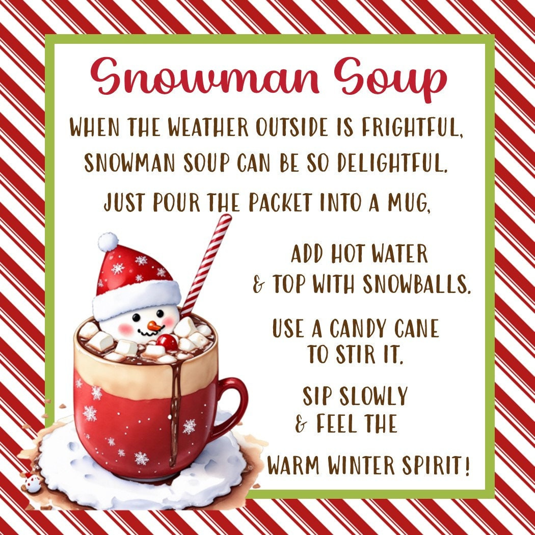 Snowman Soup Favor Tag - Printable File - Instant Download regarding Snowman Soup Printable For Adults