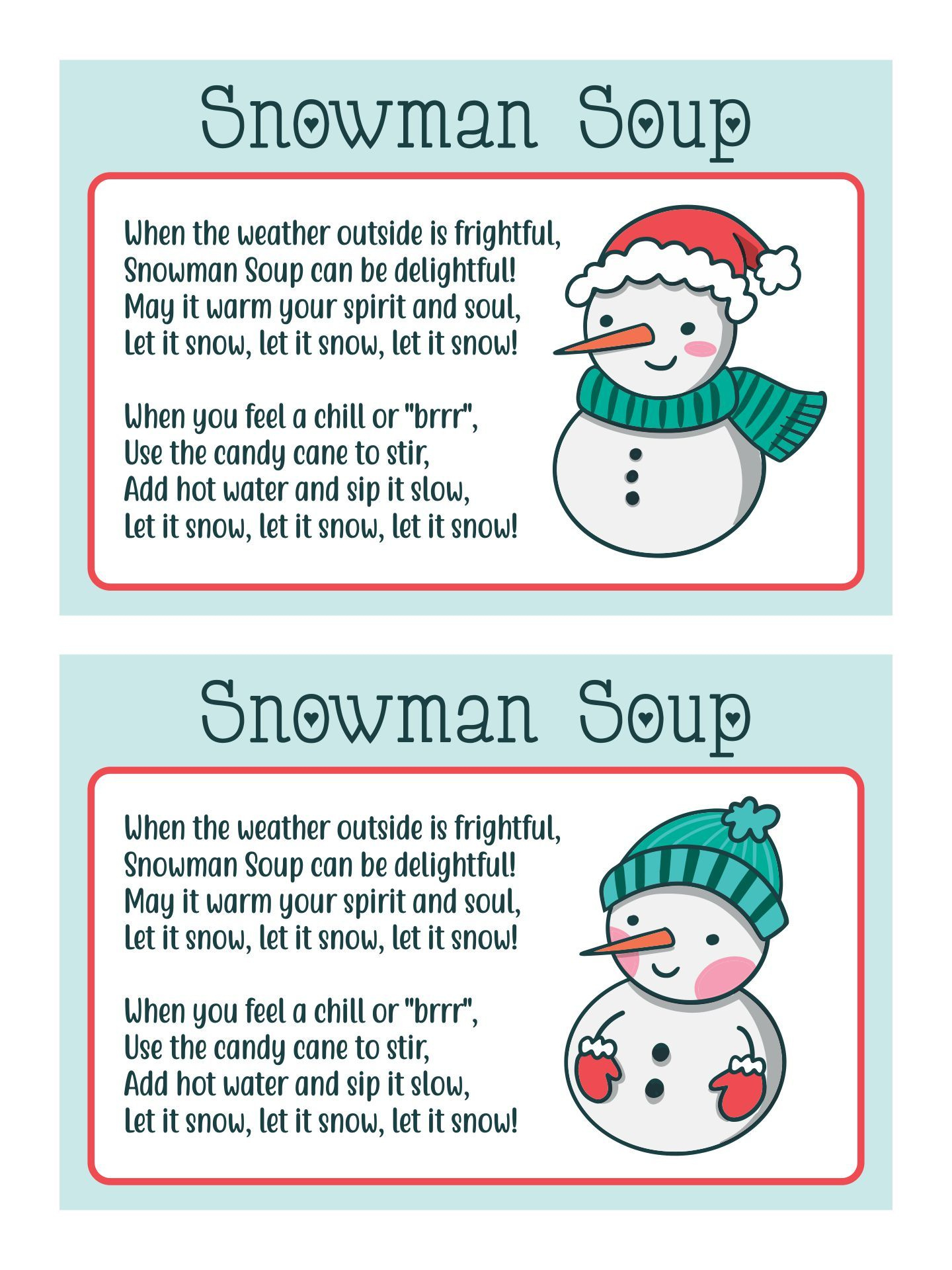 Snowman Soup Labels - 10 Free Pdf Printables | Printablee for Printable Snowman Soup Tag