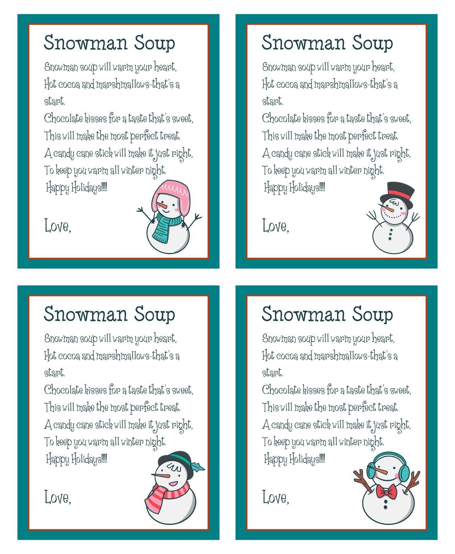 Snowman Soup Labels - 10 Free Pdf Printables | Printablee with Free Printable Snowman Soup Poem Tags