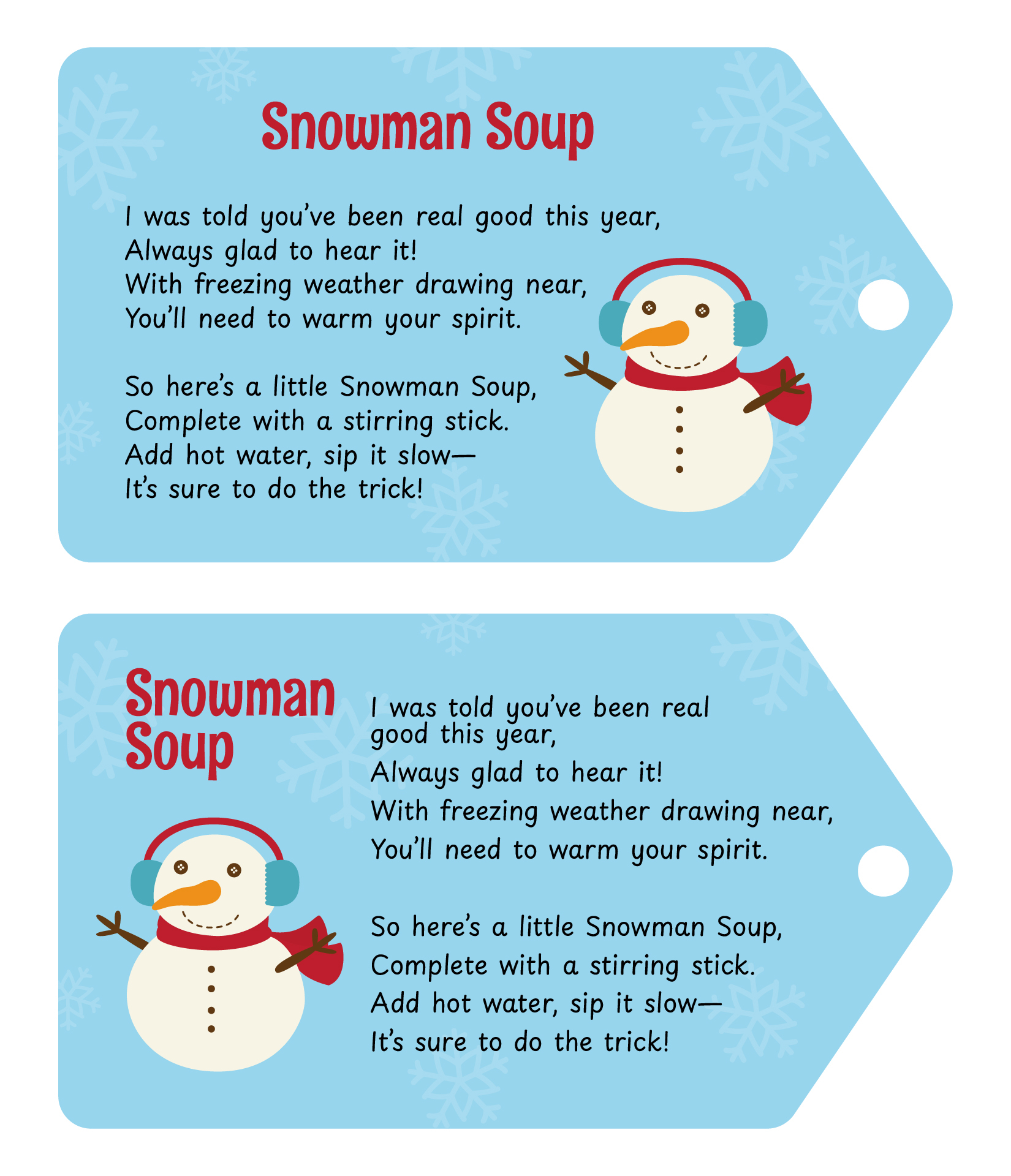 Snowman Soup Labels Free Printable pertaining to Snowman Soup Poem Printable Free