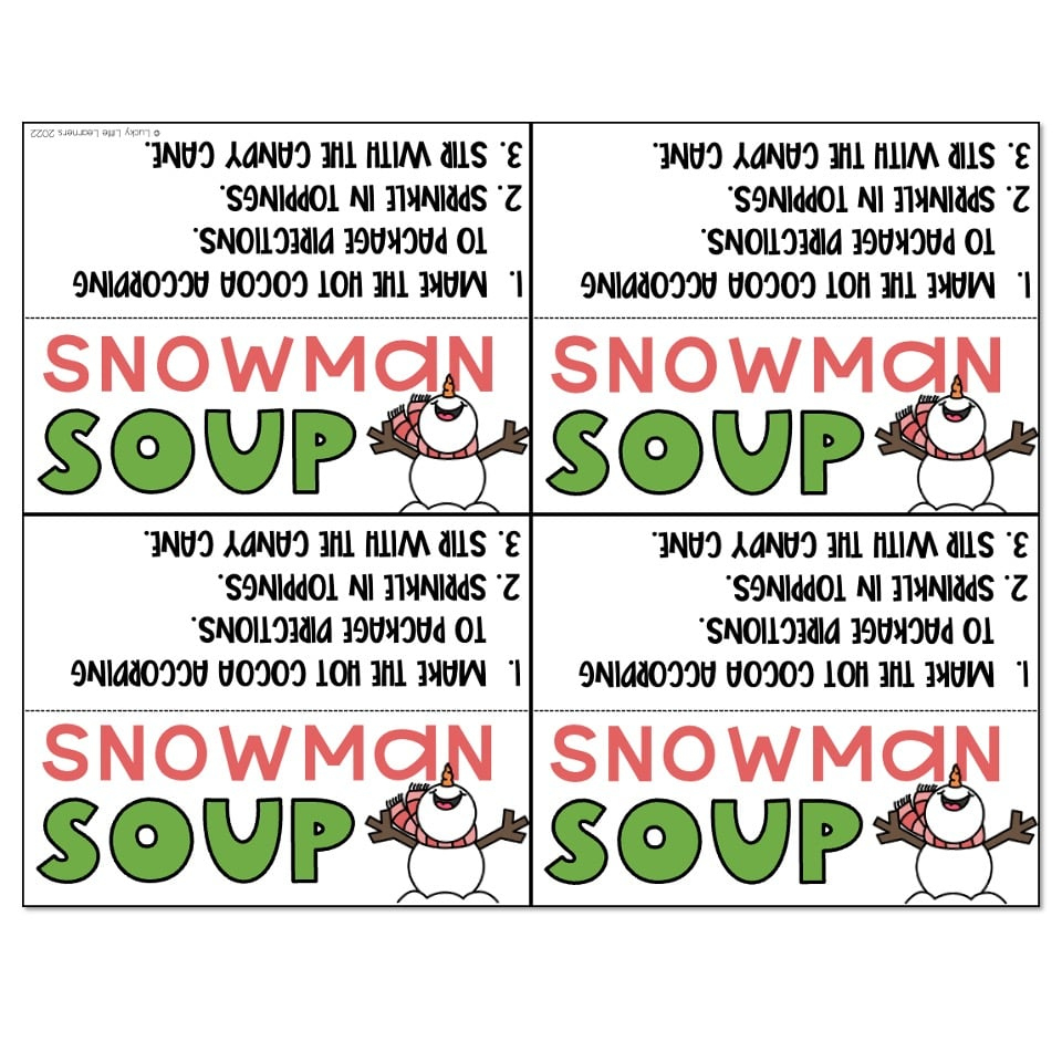 Snowman Soup Tag - Lucky Little Learners with Snowman Soup Printable Tags