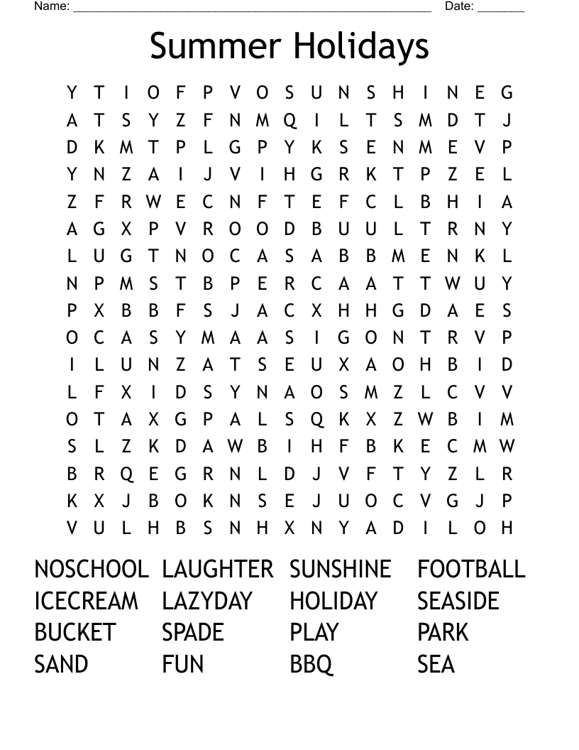Summer Holidays Word Search - Wordmint throughout Summer Holiday Word Search Printable Free