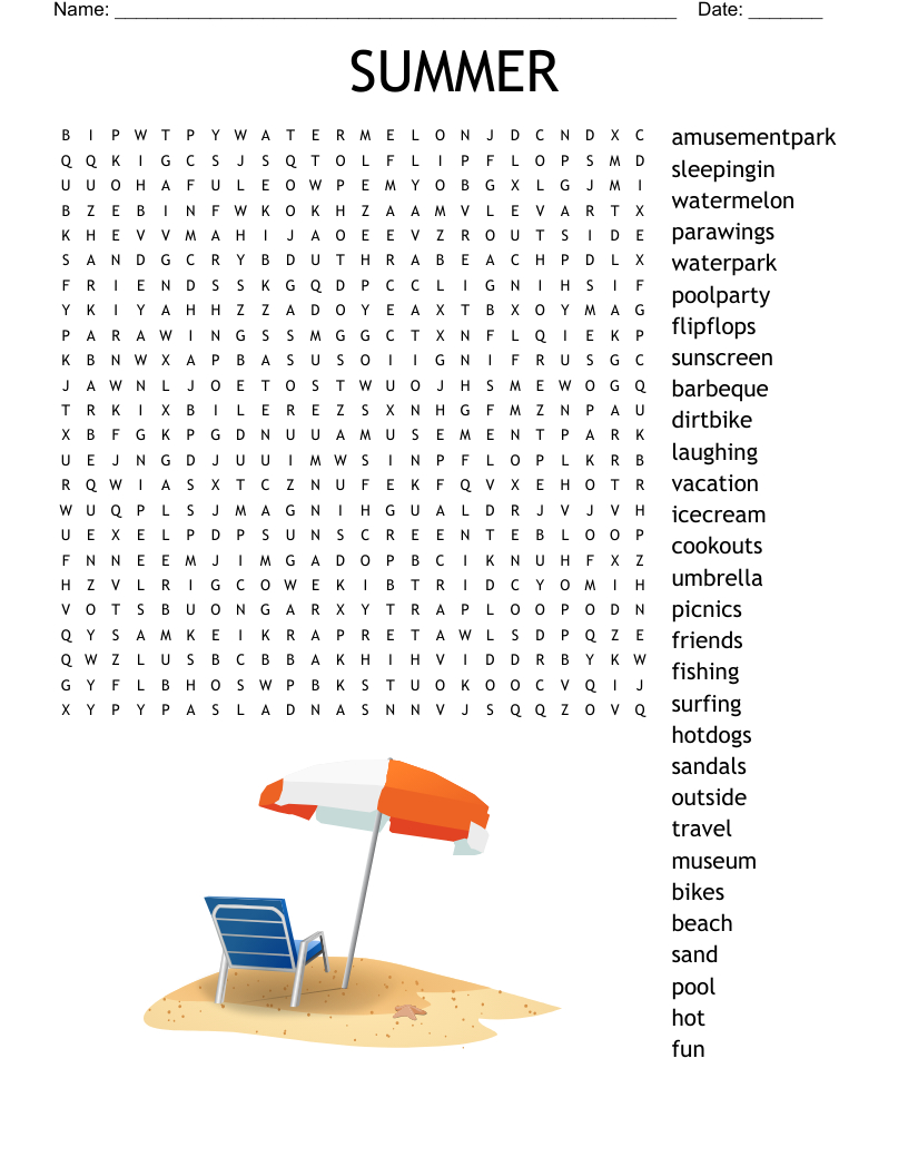 Summer Word Search - Wordmint regarding Summer Holiday Word Search Printable Free