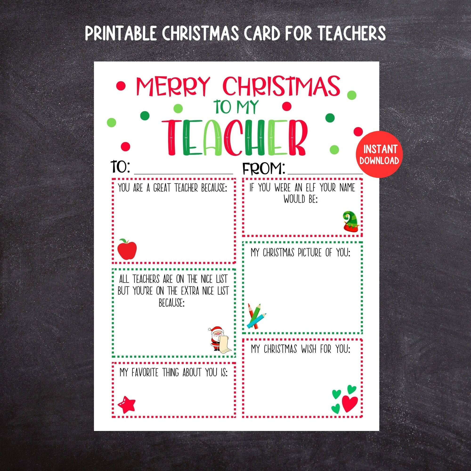 Teacher Christmas Card, Printable Kids Christmas Card For Teachers in Printable Christmas Card For Teacher