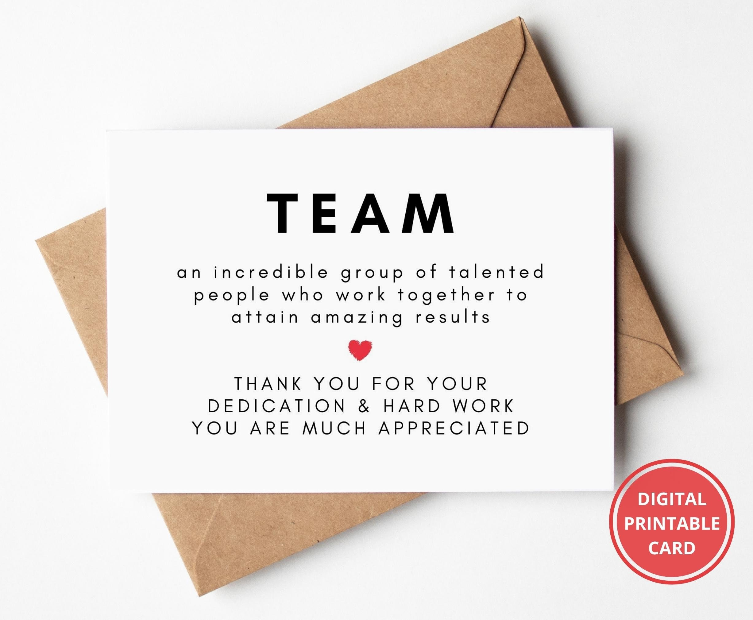 Team Thank You, Employee Appreciation Card, Corporate Thank You inside Employee Thank You Cards Printable
